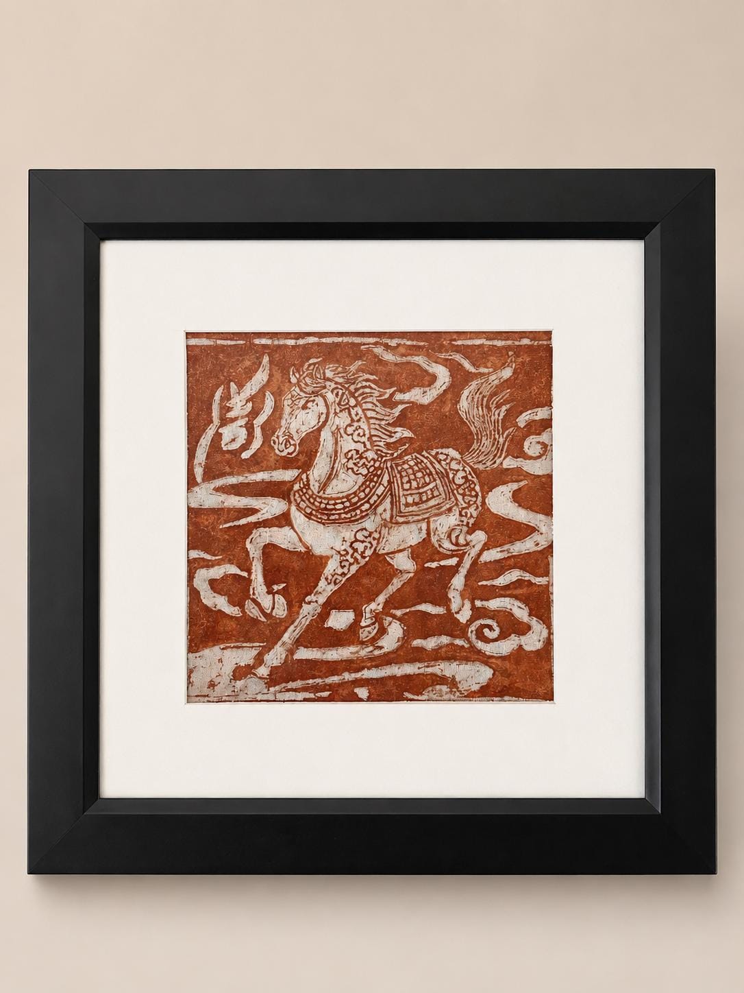 Horse Textile Wall Art | Handmade Rust-Dyed Batik Art | Rustic Equestrian Home Decor | Nature Wall Art | Housewarming Gift