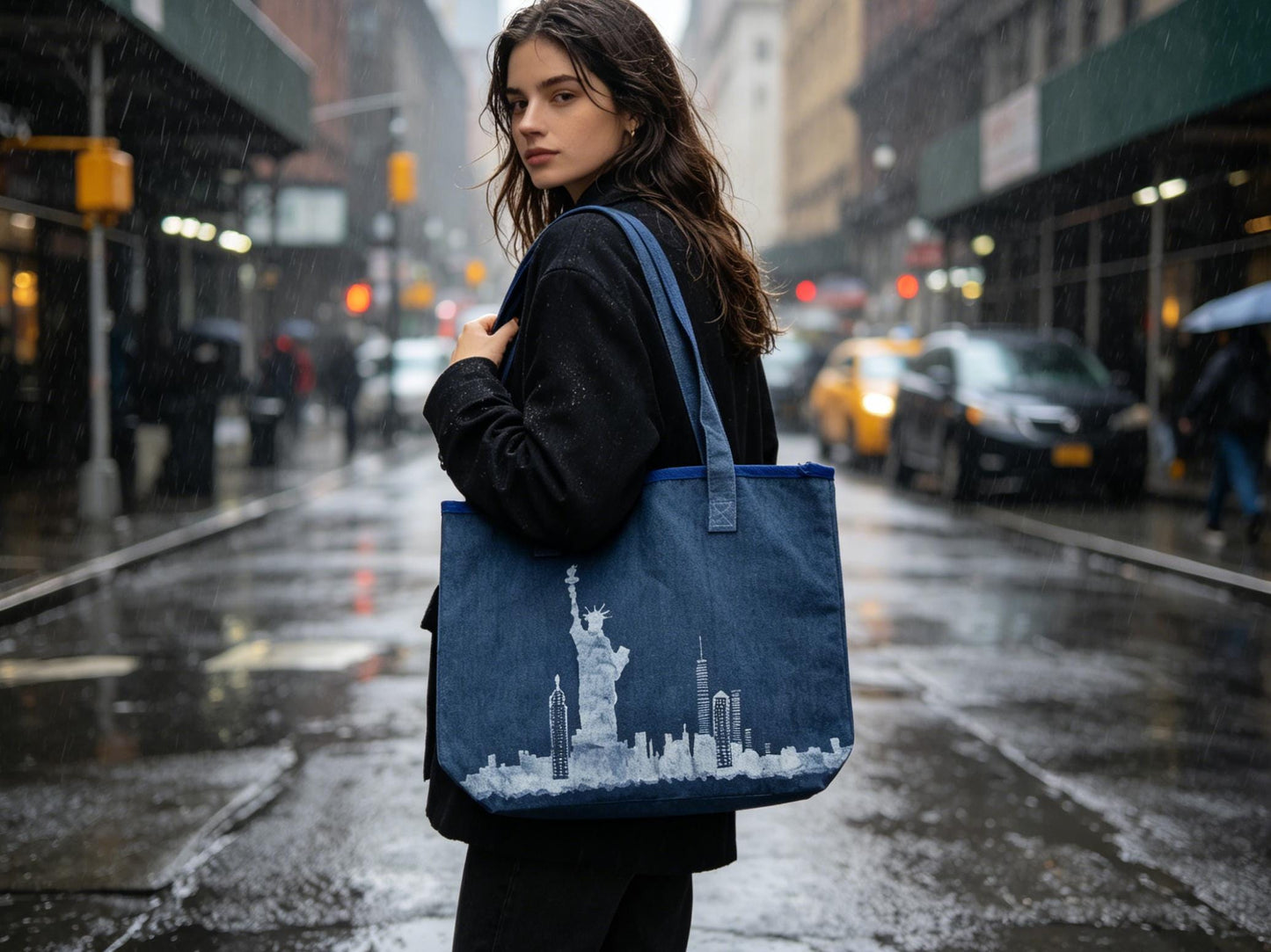 Statue of Liberty Canvas Tote Bag | America 250 Gift | Handmade Indigo Batik Tote | Patriotic Shoulder Bag | Gift for Her
