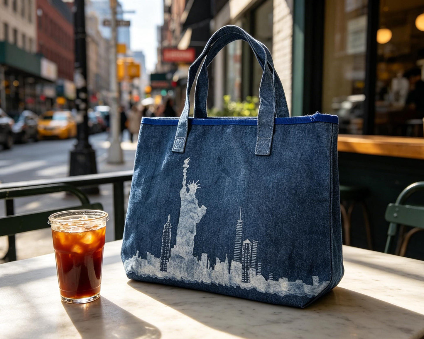 Statue of Liberty Canvas Tote Bag | America 250 Gift | Handmade Indigo Batik Tote | Patriotic Shoulder Bag | Gift for Her
