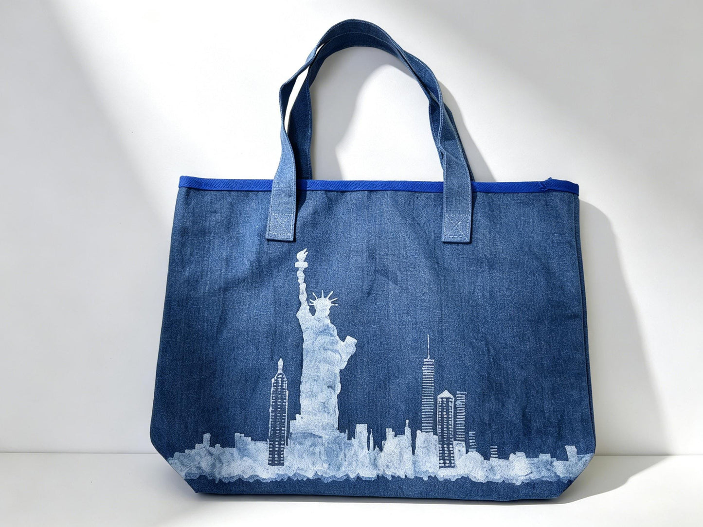 Statue of Liberty Canvas Tote Bag | America 250 Gift | Handmade Indigo Batik Tote | Patriotic Shoulder Bag | Gift for Her