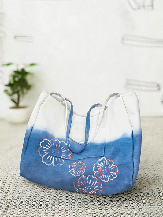 Handmade Cotton Tote Bag | Indigo Batik Shoulder Tote | Canvas Market Bag | Everyday Carry Tote | Gift for Her