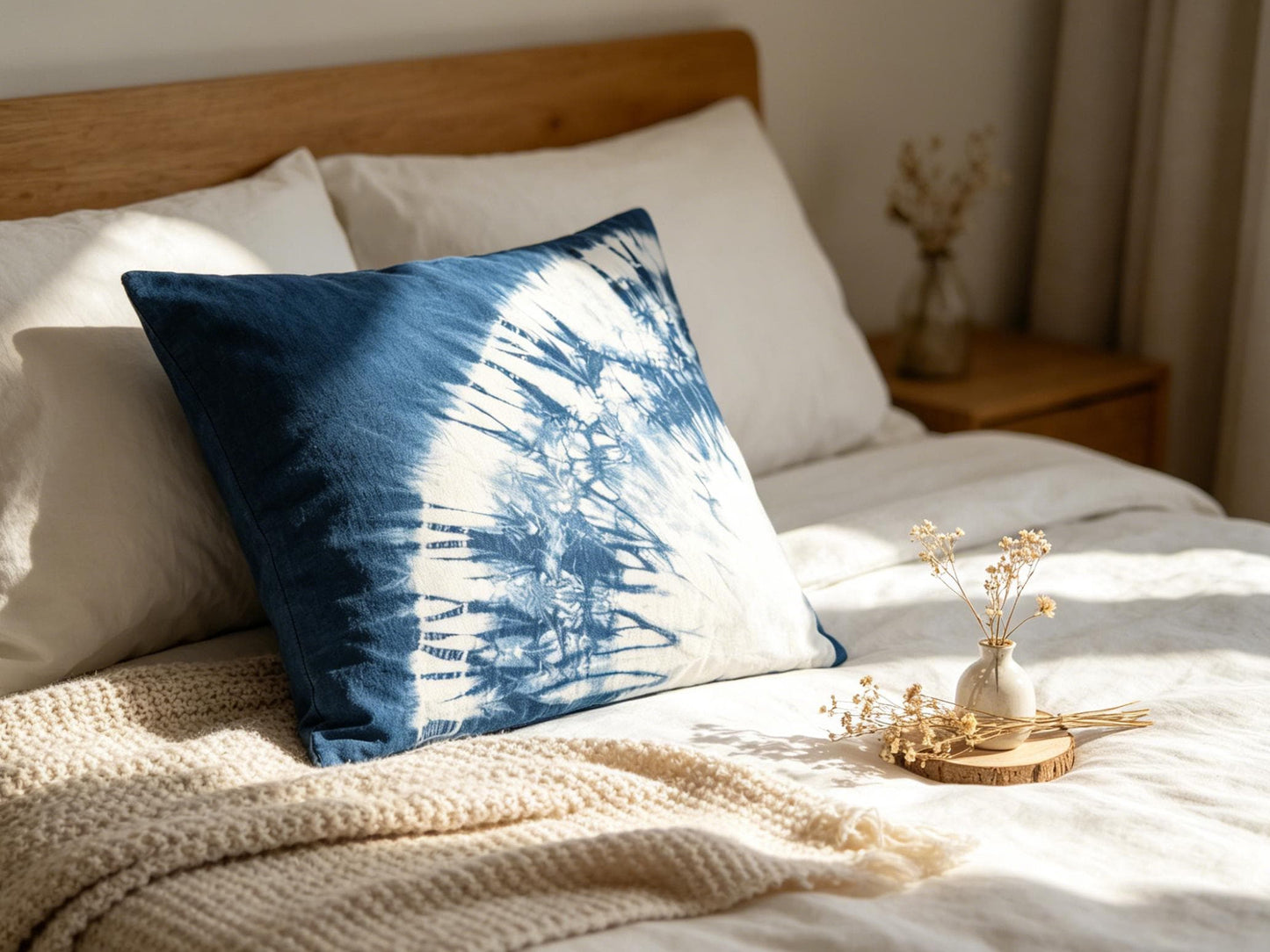 Handmade Indigo Tie-Dye Pillow Cover | Starburst Throw Pillow Cover | Cotton Cushion Cover | Wabi-Sabi Home Decor | Gift for Home