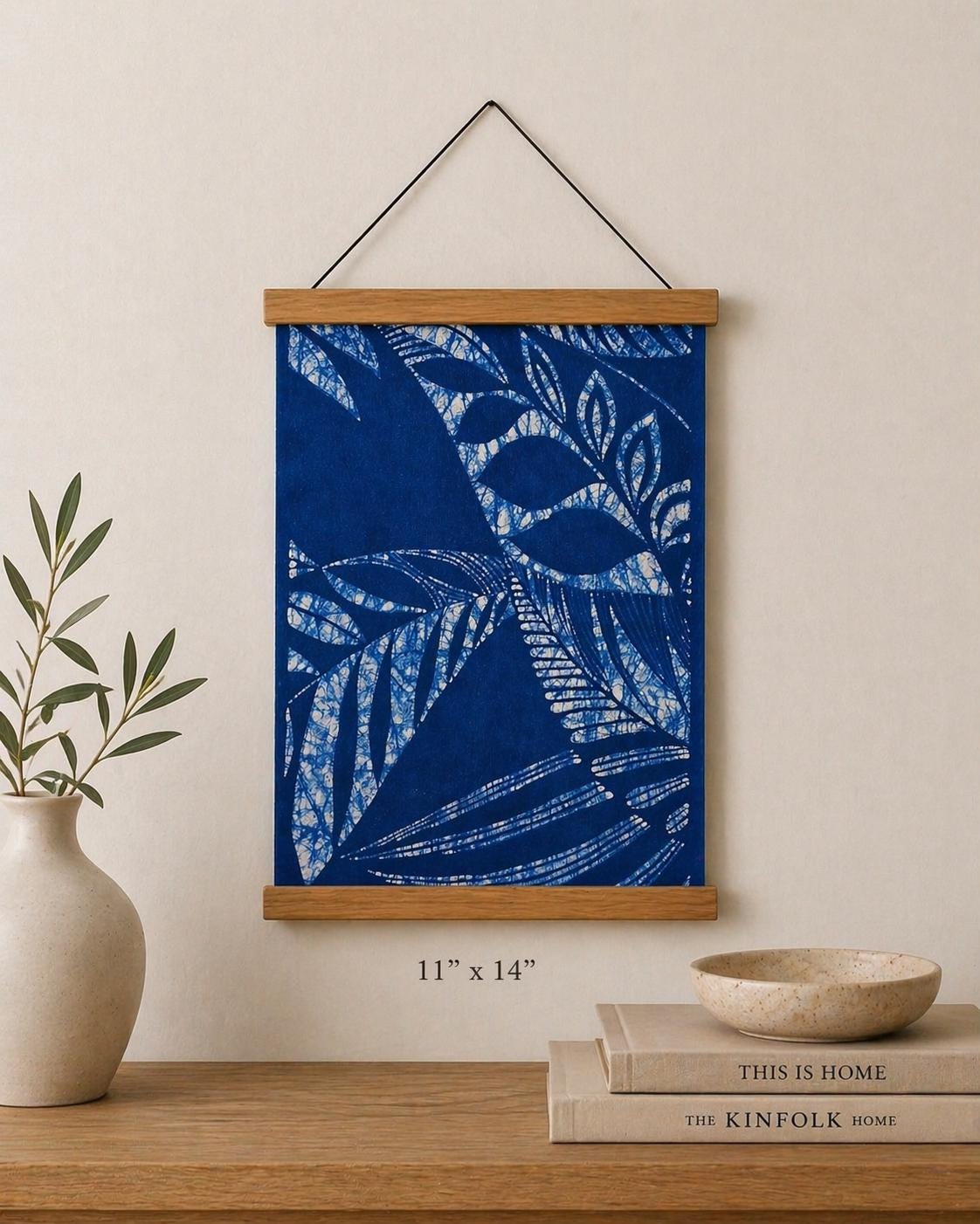 Handmade Textile Wall Art | Botanical Indigo Batik Wall Hanging | Nature Wall Decor | Wabi-Sabi Home Decor | Housewarming Gift