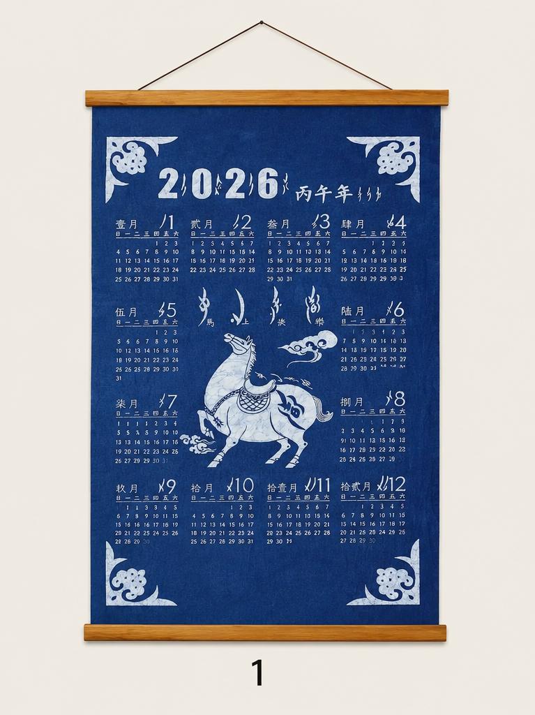 2026 Year of the Horse Batik Calendar | Handmade Textile Wall Art | Chinese Zodiac Wall Hanging | Lunar New Year Gift | Indigo Home Decor