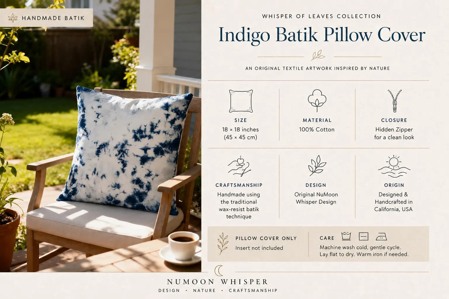 Handmade Indigo Shibori Pillow Cover | Cotton Throw Pillow Cover | Botanical Cushion Cover | Wabi-Sabi Home Decor | Gift for Home