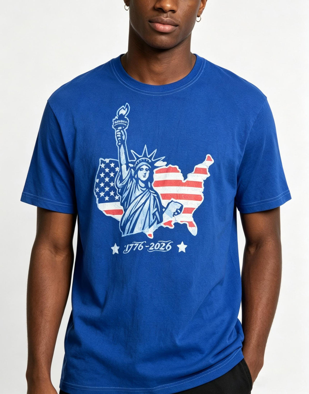 America 250 Graphic T-Shirt | Patriotic USA Tee | Indigo Batik Style Shirt | 1776–2026 Independence Day | Gift for Her & Him