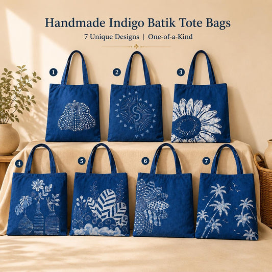Handmade Cotton Tote Bag | Indigo Batik Shoulder Tote | Everyday Market Bag | Artisan Cotton Tote | Gift for Her