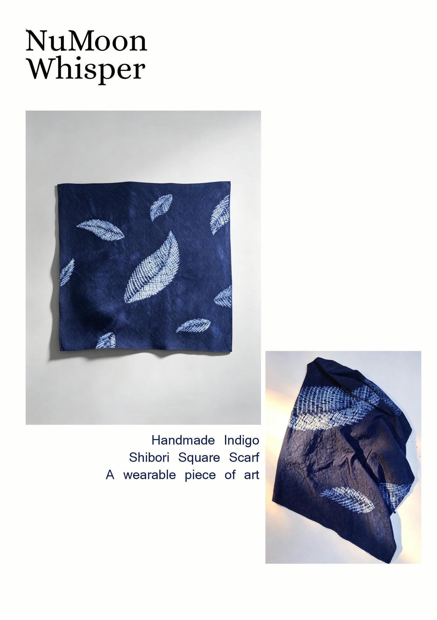 Hand-Dyed Cotton Blend Scarf | Indigo Shibori Square Scarf | Botanical Neck Scarf | Lightweight Fashion Wrap | Gift for Her