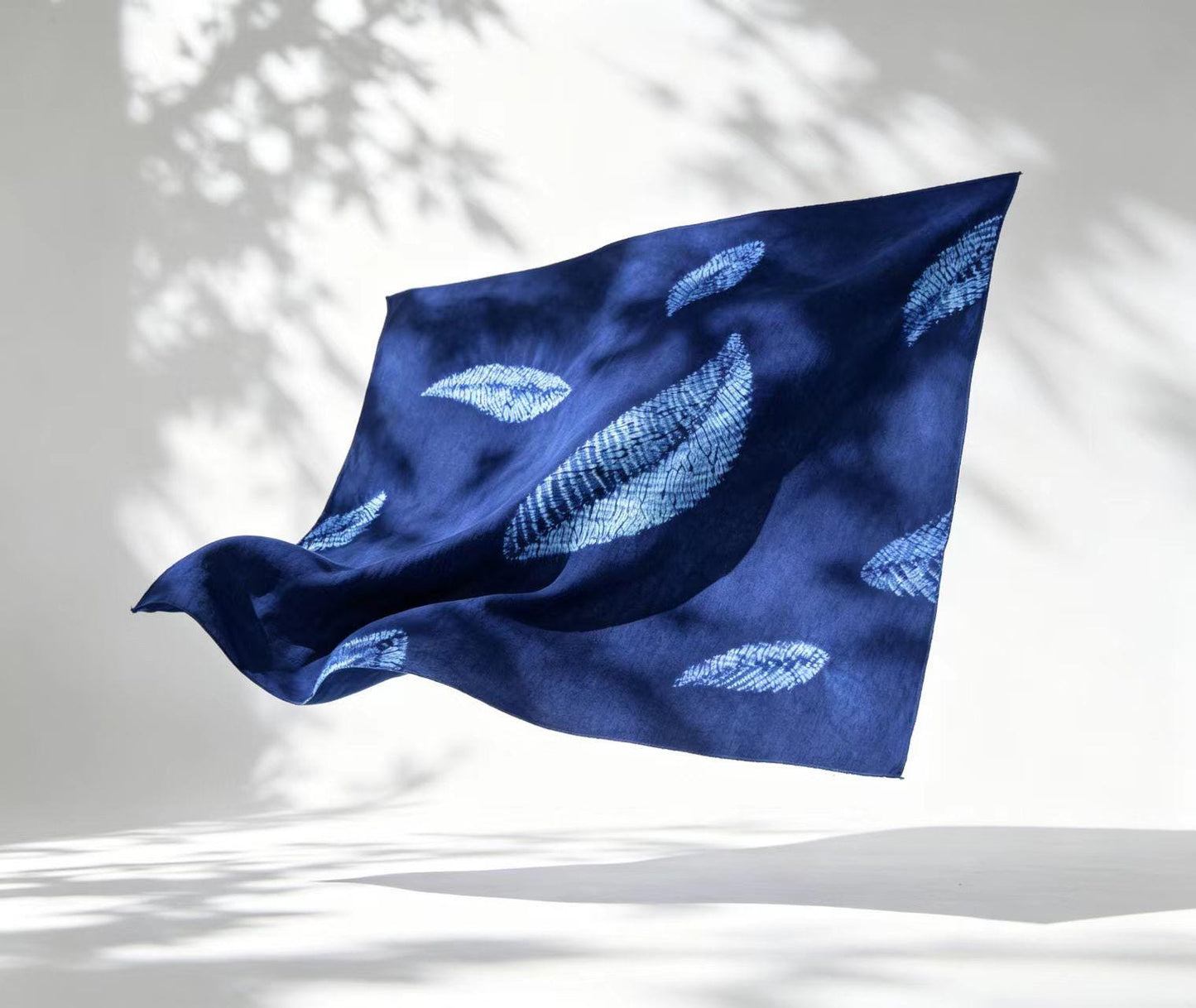 Hand-Dyed Cotton Blend Scarf | Indigo Shibori Square Scarf | Botanical Neck Scarf | Lightweight Fashion Wrap | Gift for Her