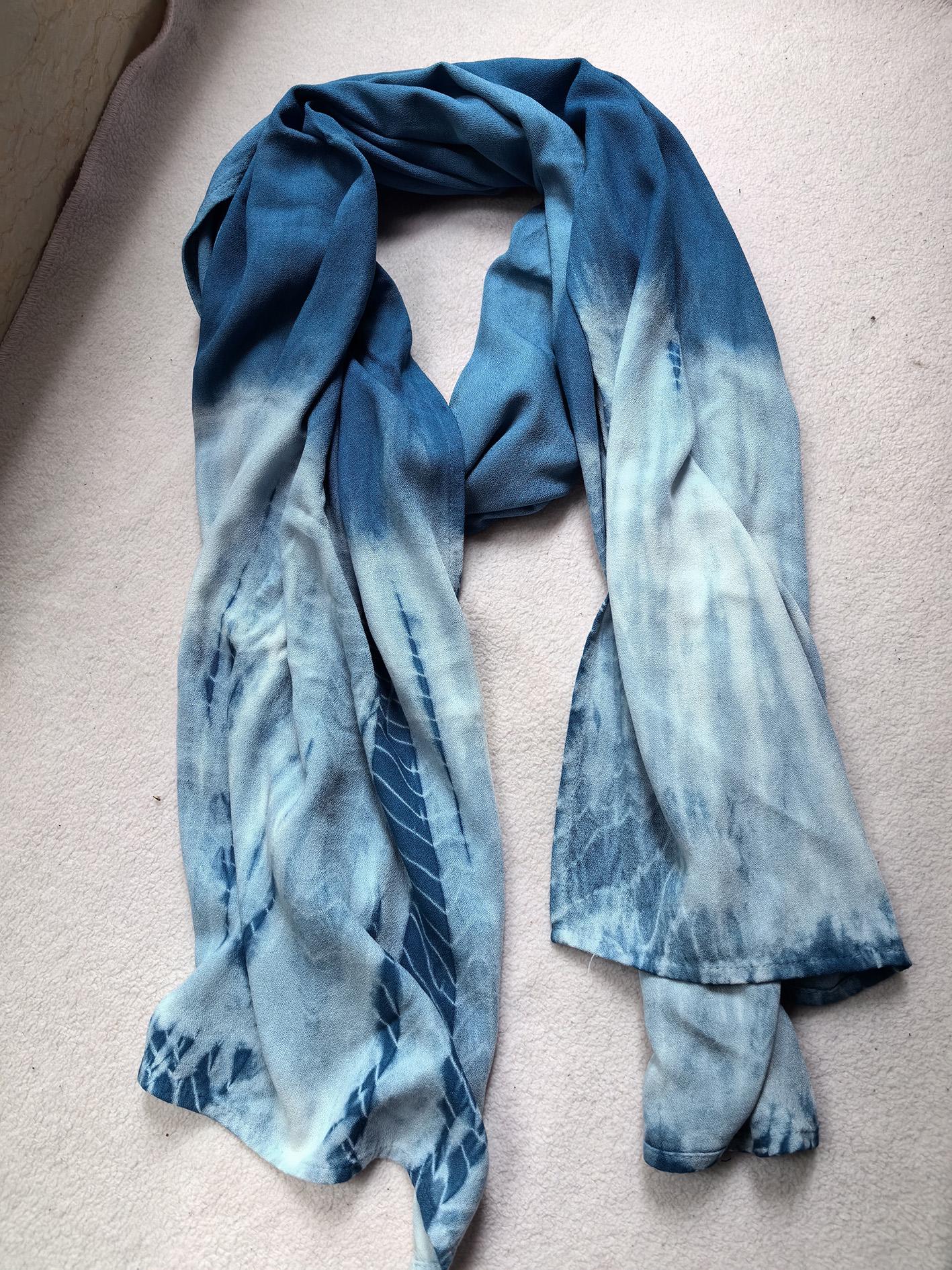 Hand-Dyed Linen Silk Scarf | Indigo Shibori Wrap | Lightweight Shawl | Travel Scarf | Gift for Her