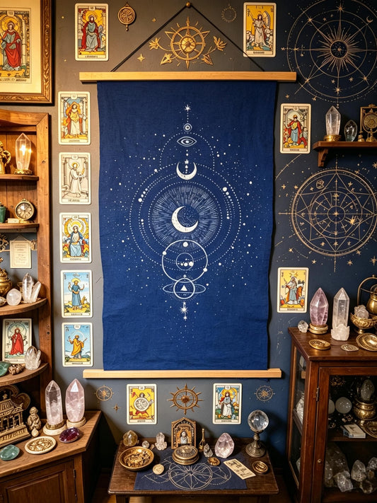 Handmade Tarot Cloth | Indigo Batik Altar Cloth | Celestial Textile Wall Art | Astrology Decor | Meditation Gift