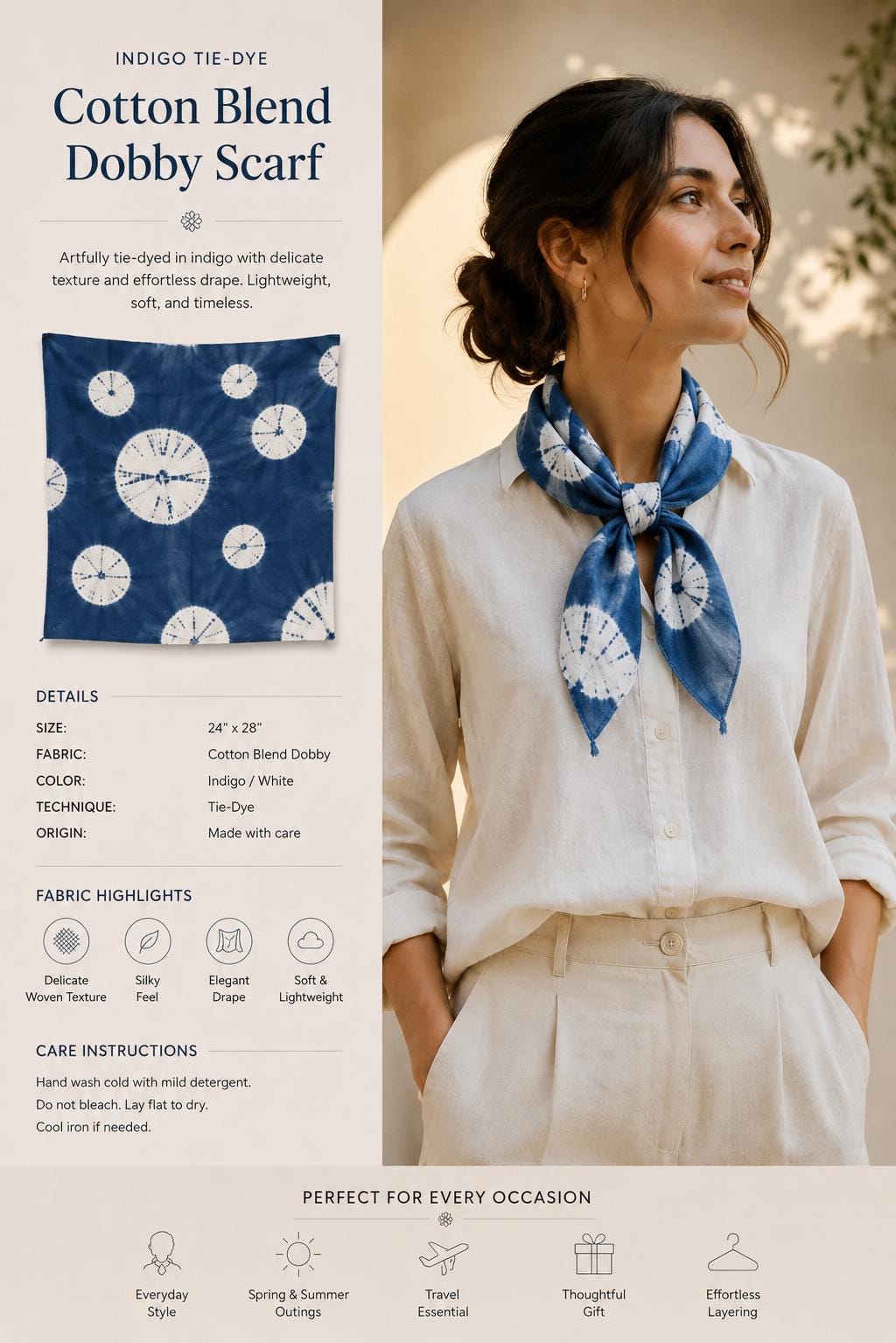 Indigo Scarf Gift Set | Hand-Dyed Cotton Blend Scarves | Lightweight Fashion Scarves | 3-Piece Gift Set | Gift for Her