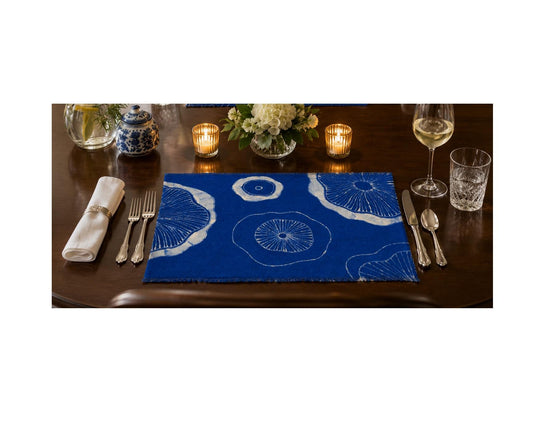 Handmade Cotton Placemat | Indigo Batik Table Mat | Lotus Table Decor | Botanical Dining Placemat | Housewarming Gift