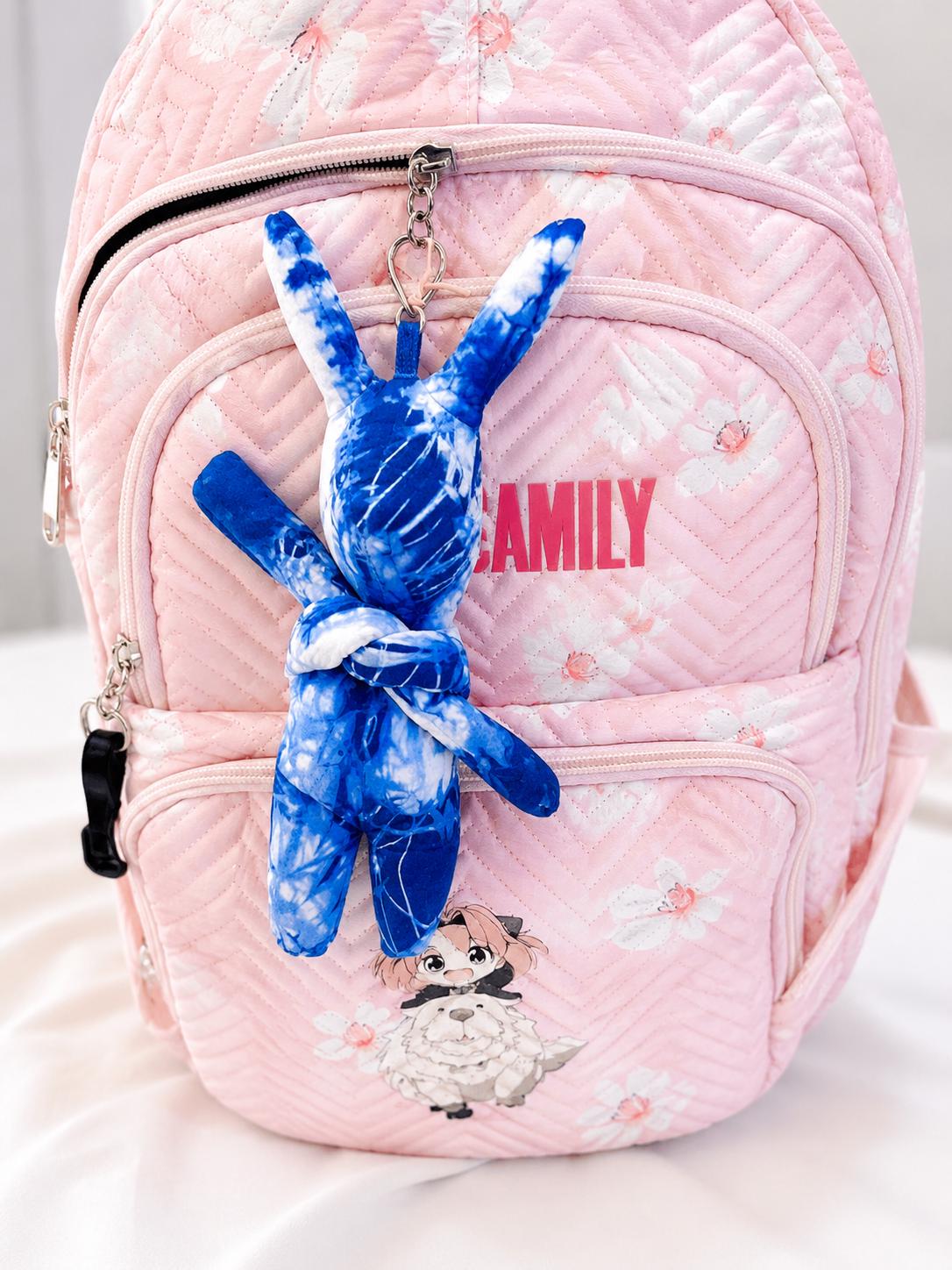 Handmade Rabbit Plush Keychain | Tie-Dye Backpack Charm | Cotton Stuffed Bunny | Cute Bag Accessory | Gift for Kids