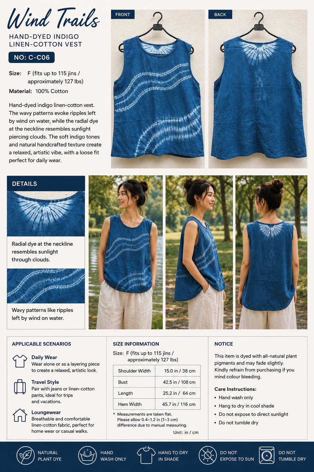 Women's Linen Cotton Tank Top | Hand-Dyed Indigo Camisole | Lightweight Summer Top | Casual Resort Wear | Gift for Her