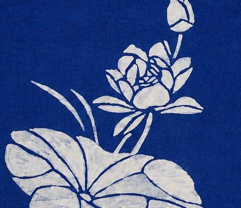 Handmade Lotus Textile Wall Art | Indigo Batik Wall Hanging | Botanical Zen Home Decor | Wabi-Sabi Wall Art | Housewarming Gift