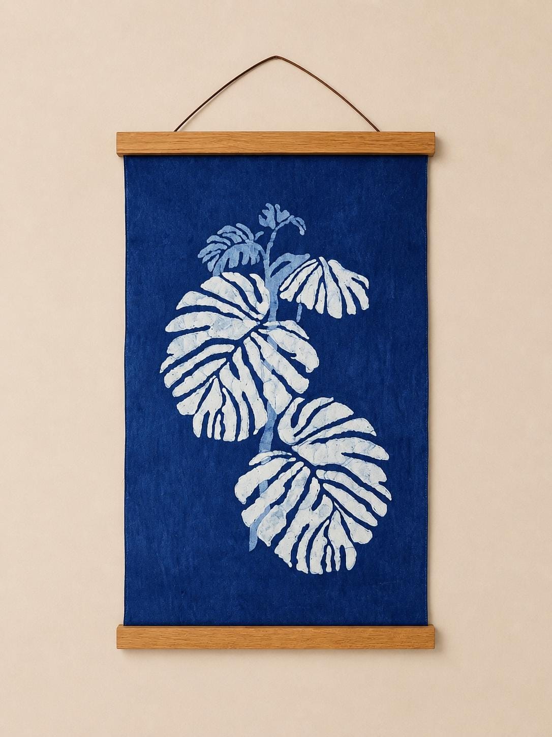 Handmade Monstera Textile Wall Art | Indigo Batik Wall Hanging | Botanical Home Decor | Wabi-Sabi Wall Art | Housewarming Gift
