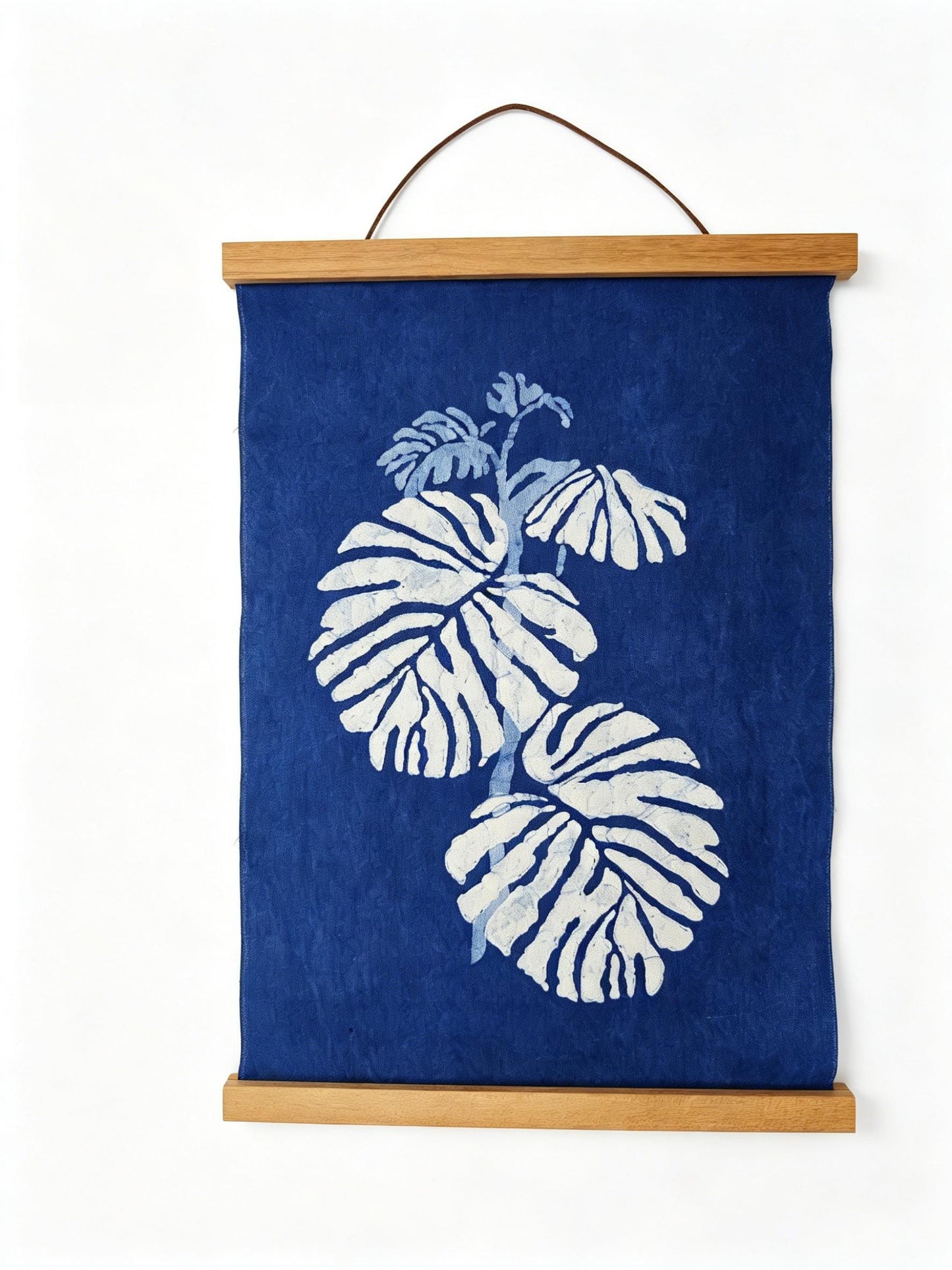 Handmade Monstera Textile Wall Art | Indigo Batik Wall Hanging | Botanical Home Decor | Wabi-Sabi Wall Art | Housewarming Gift