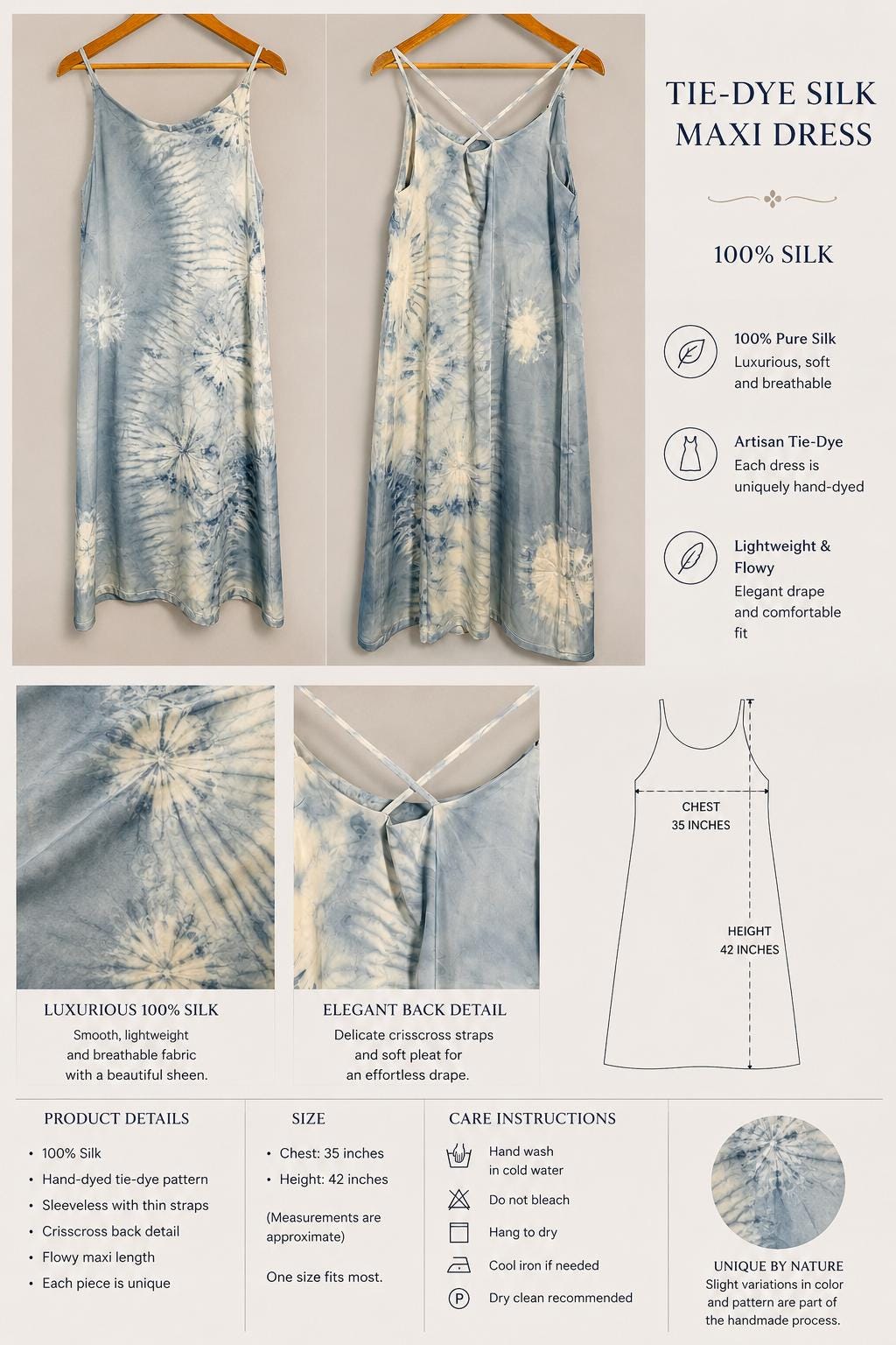 Silk Maxi Dress | Hand-Dyed Batik Silk Dress | Women's Resort Dress | Elegant Summer Dress | Gift for Her