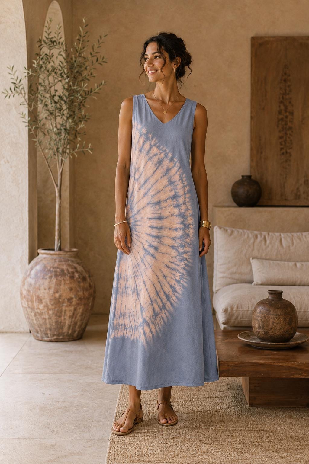 Silk Sleeveless Dress | Hand-Dyed Batik Silk Dress | Women's Resort Dress | Elegant Vacation Dress | Gift for Her