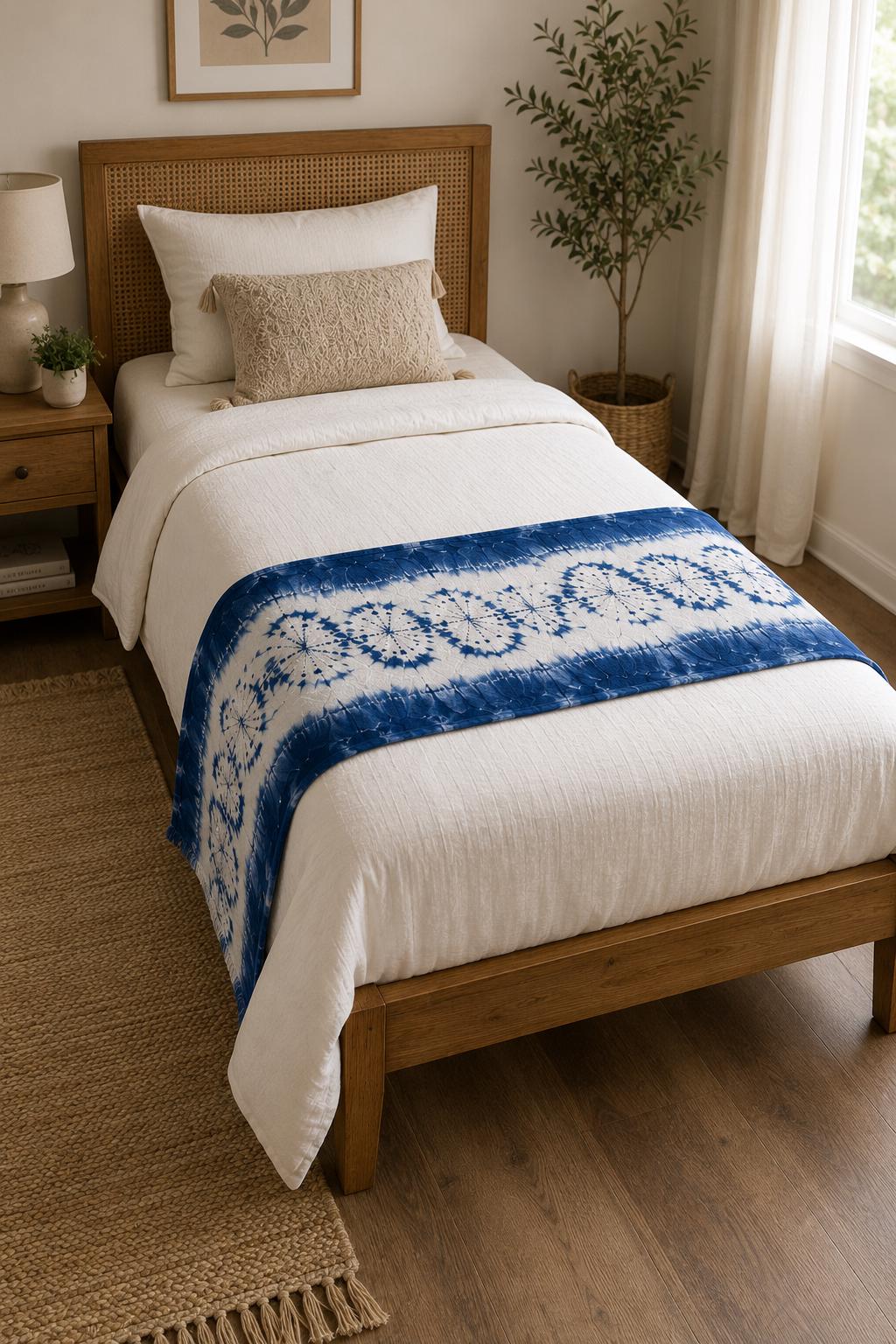 Handmade Indigo Shibori Table Runner | Cotton Decorative Textile | Bed Runner | Wall Hanging | Housewarming Gift