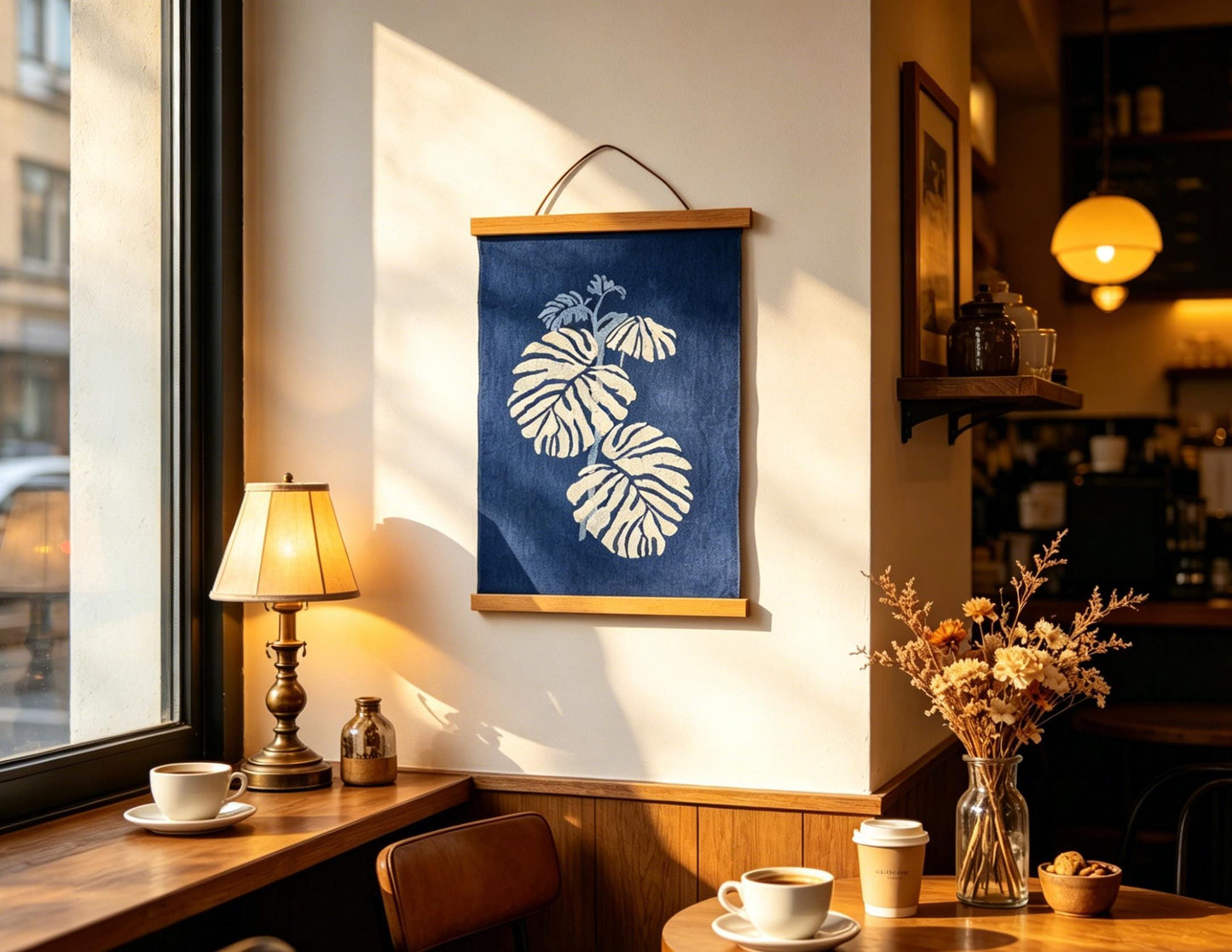 Handmade Monstera Textile Wall Art | Indigo Batik Wall Hanging | Botanical Home Decor | Wabi-Sabi Wall Art | Housewarming Gift