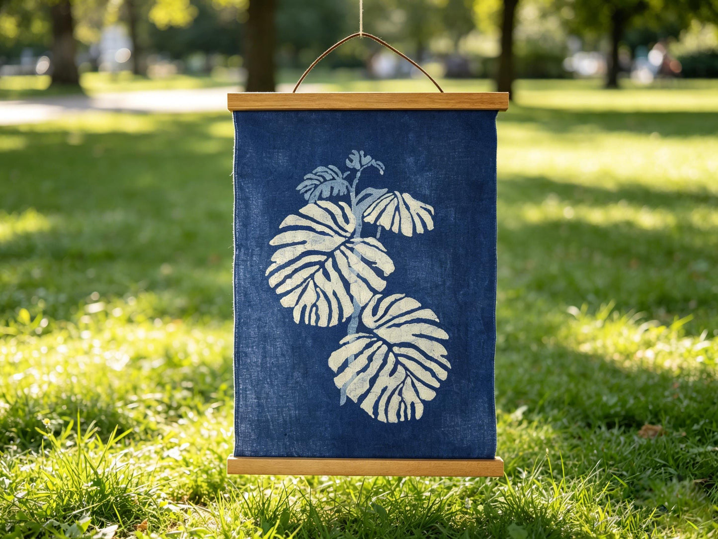 Handmade Monstera Textile Wall Art | Indigo Batik Wall Hanging | Botanical Home Decor | Wabi-Sabi Wall Art | Housewarming Gift