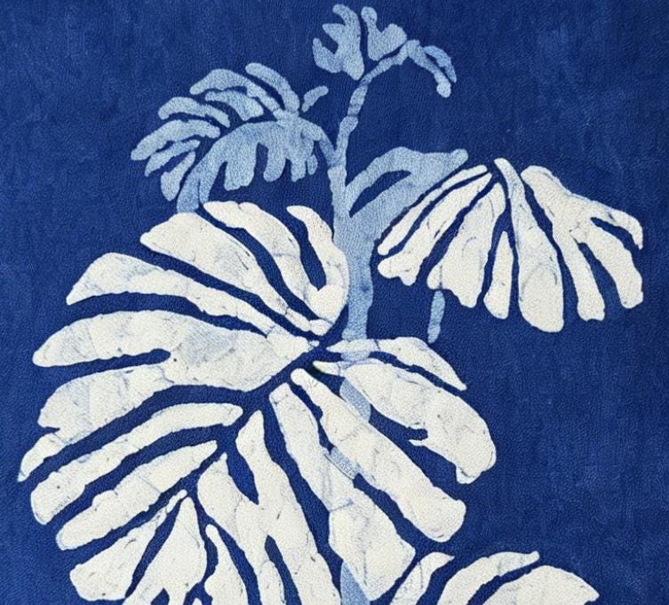 Handmade Monstera Textile Wall Art | Indigo Batik Wall Hanging | Botanical Home Decor | Wabi-Sabi Wall Art | Housewarming Gift