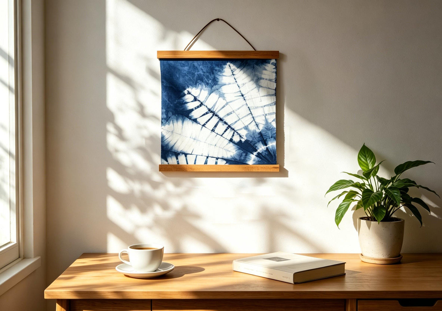 Handmade Botanical Textile Wall Art | Indigo Shibori Wall Hanging | Leaf Wall Decor | Wabi-Sabi Home Decor | Housewarming Gift