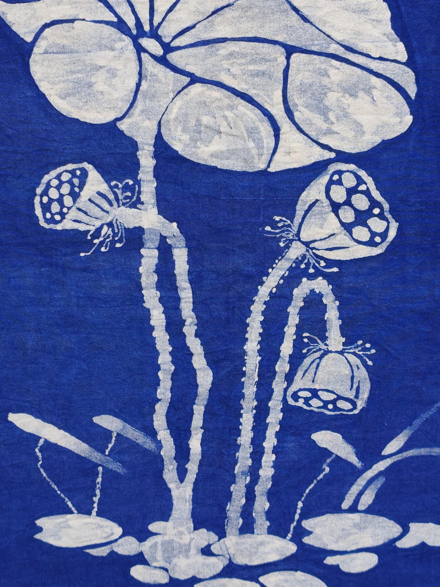 Handmade Lotus Textile Wall Art | Indigo Batik Wall Hanging | Botanical Zen Home Decor | Wabi-Sabi Wall Art | Housewarming Gift