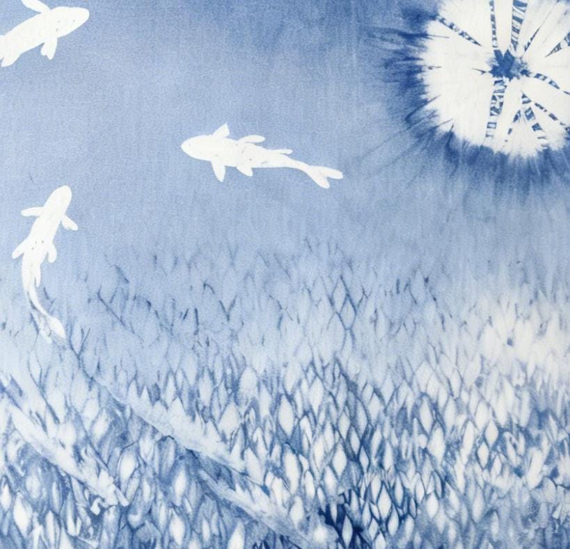 Handmade Lotus Textile Wall Art | Indigo Batik Wall Hanging | Botanical Zen Home Decor | Wabi-Sabi Wall Art | Housewarming Gift