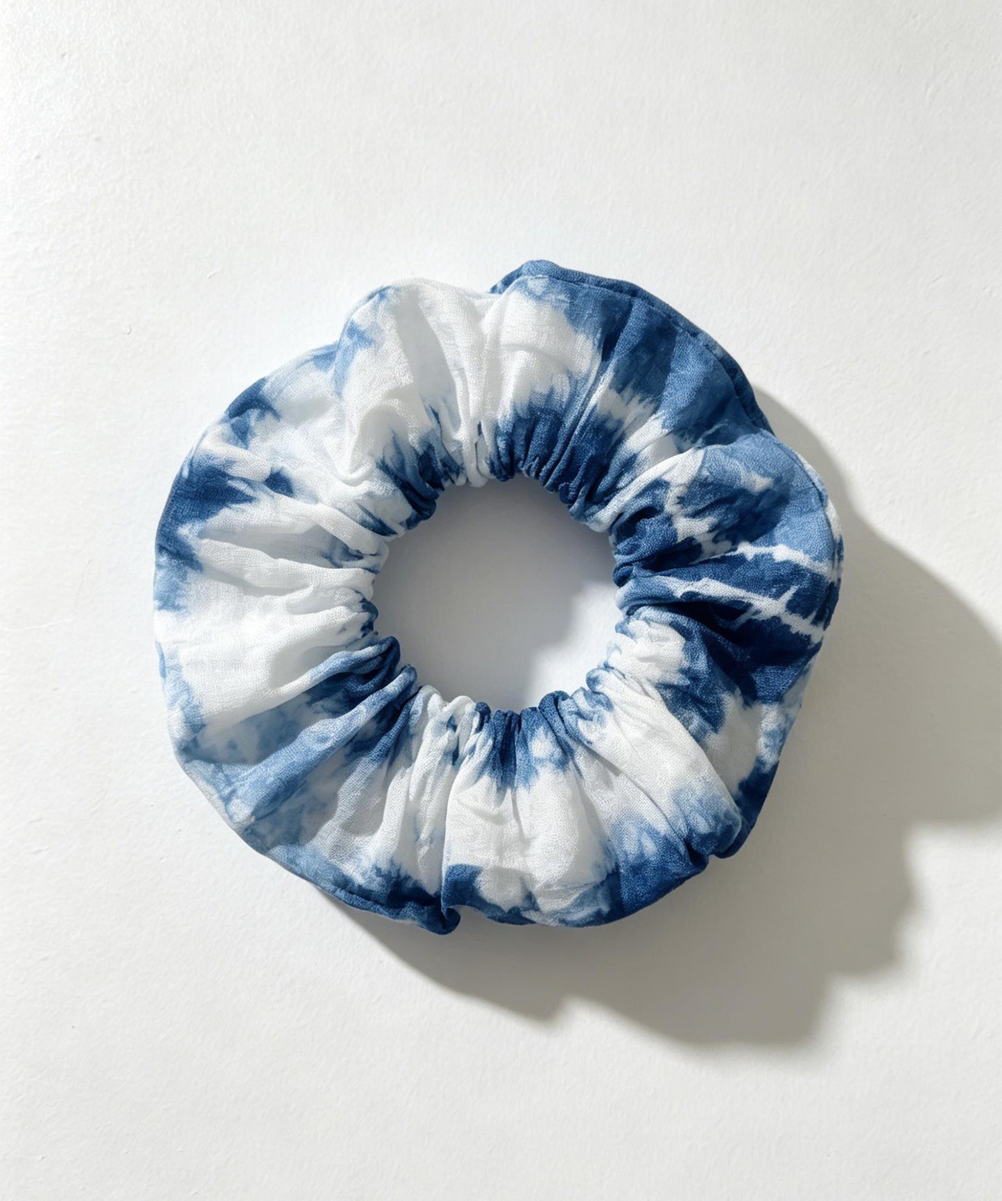 Indigo Tie Dye Scrunchie, Handmade Cotton Hair Tie, Natural Indigo Hair Accessory, Boho Scrunchie, Blue White Hair Band