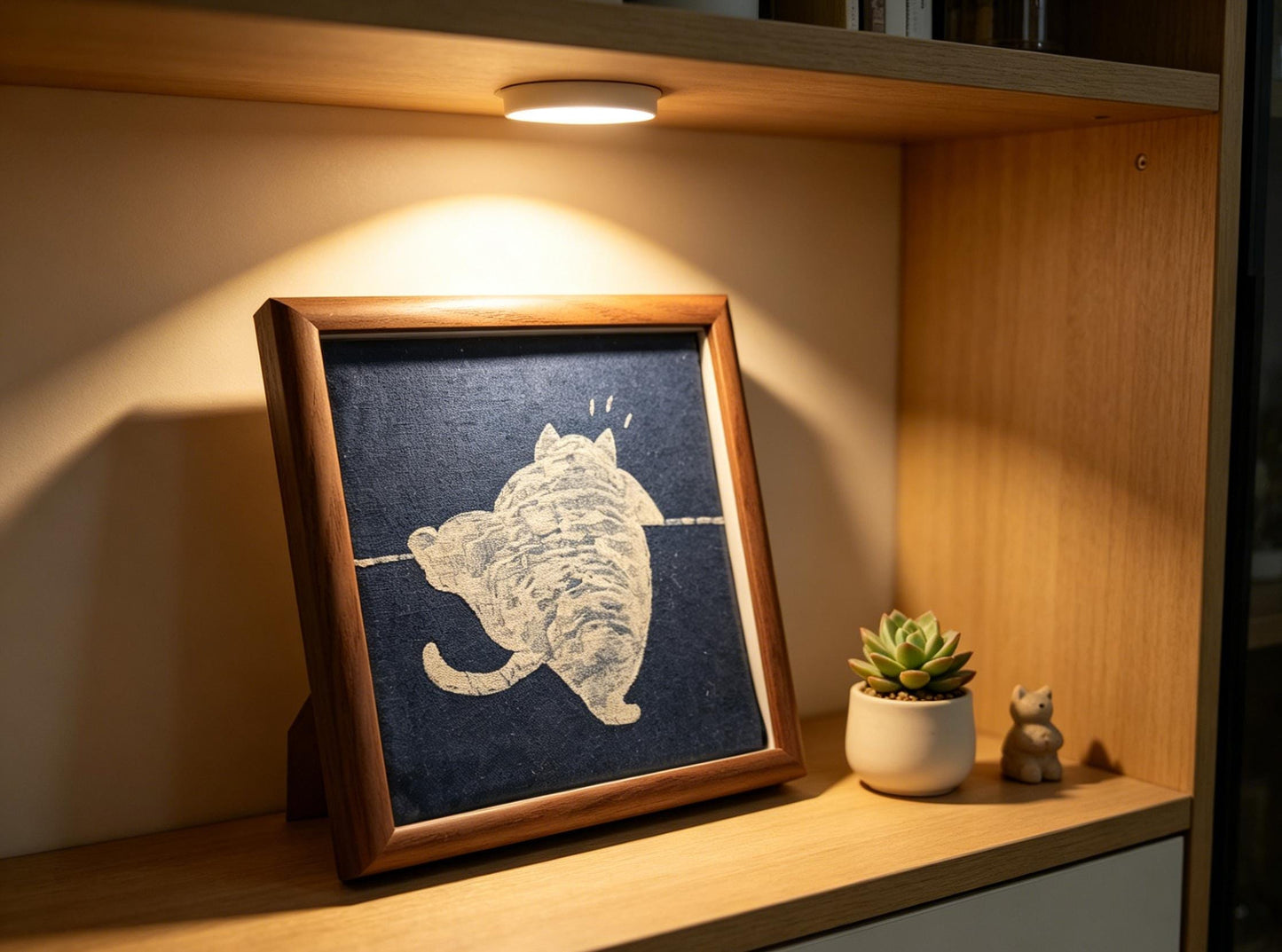 Handmade Cat Textile Wall Art | Indigo Batik Cat Wall Hanging | Framed Cat Decor | Gift for Cat Lovers | Housewarming Gift