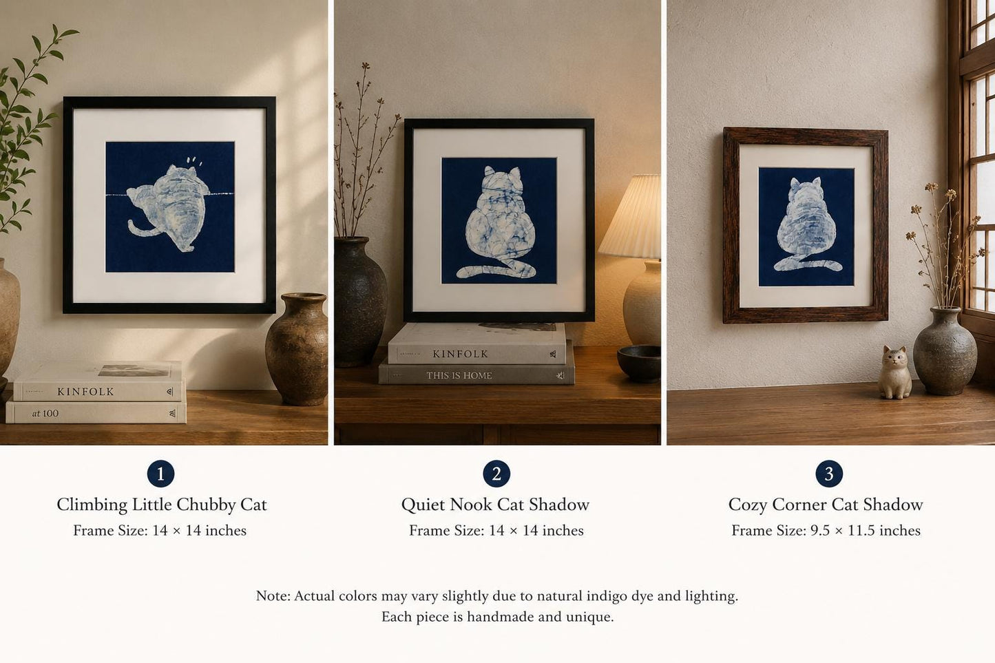 Handmade Cat Textile Wall Art | Indigo Batik Cat Wall Hanging | Framed Cat Decor | Gift for Cat Lovers | Housewarming Gift