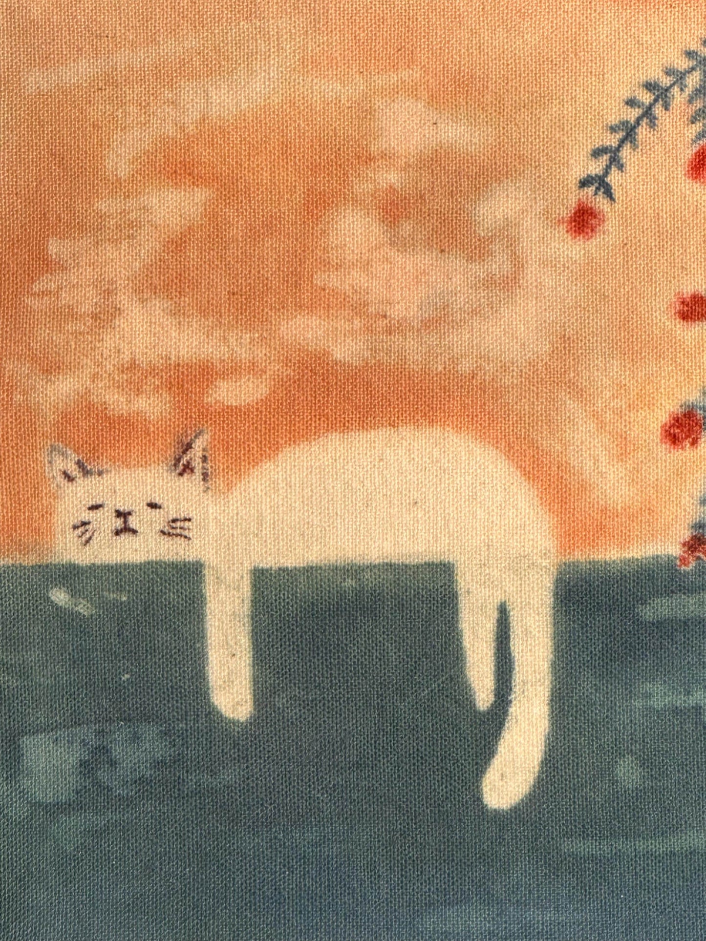 Handmade Cat Textile Wall Art | Lazy Cat Batik Wall Art | Framed Cat Decor | Cozy Home Decor | Gift for Cat Lovers