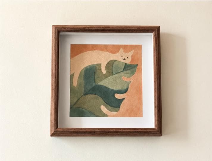 Handmade Cat Textile Wall Art | Lazy Cat Batik Wall Art | Framed Cat Decor | Cozy Home Decor | Gift for Cat Lovers