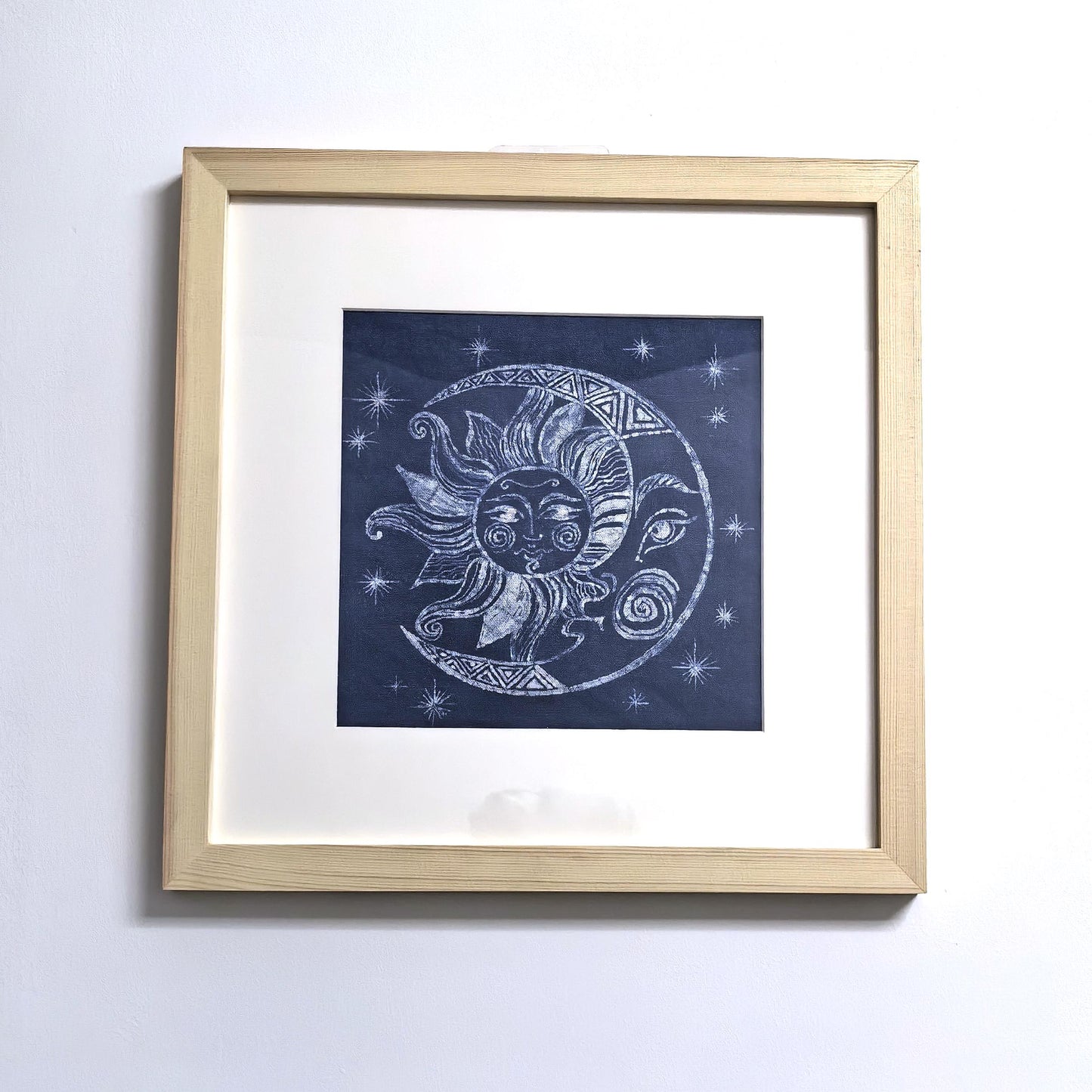 Celestial Textile Wall Art | Handmade Indigo Batik Sun & Moon Art | Zodiac Mandala Decor | Zen Home Decor | Housewarming Gift