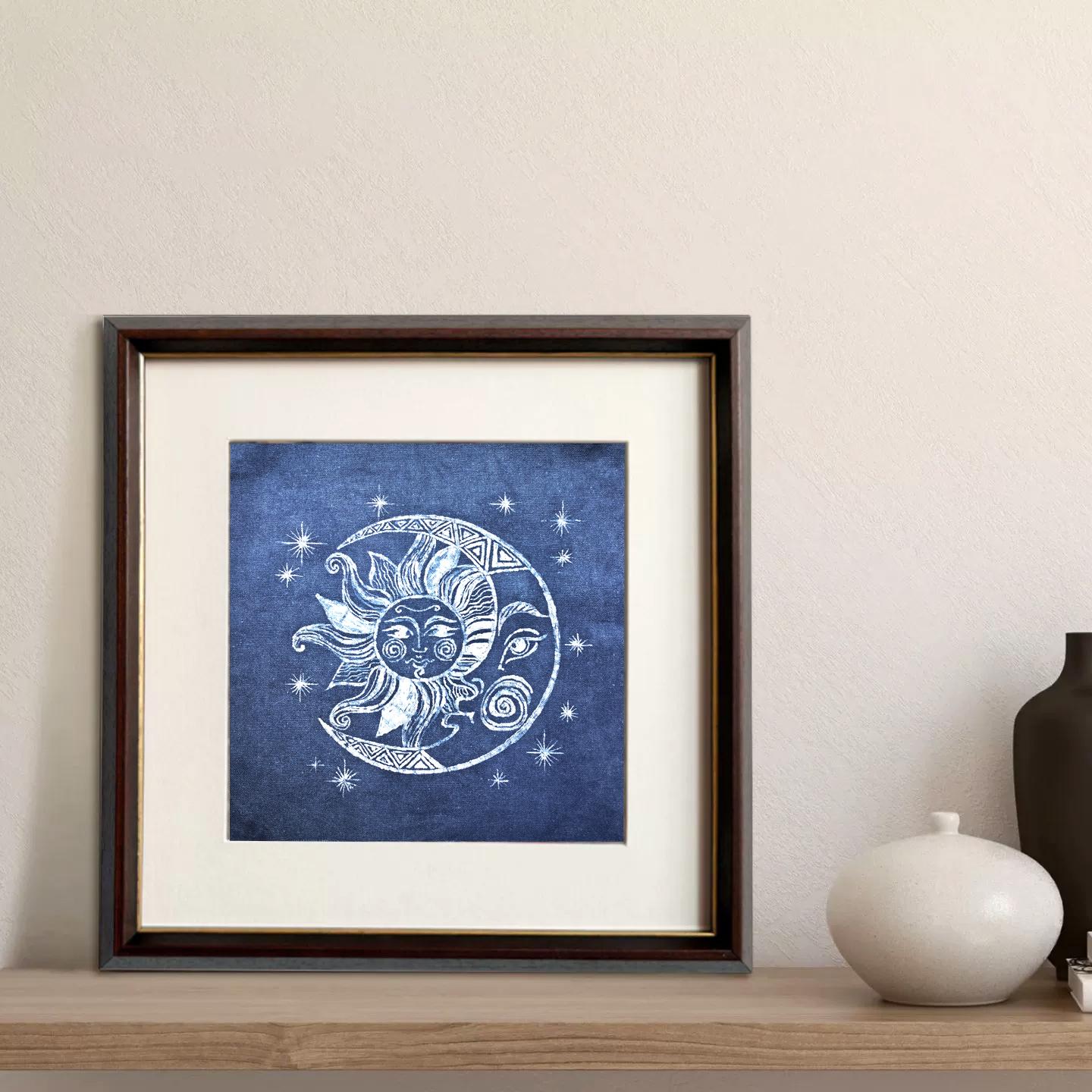 Celestial Textile Wall Art | Handmade Indigo Batik Sun & Moon Art | Zodiac Mandala Decor | Zen Home Decor | Housewarming Gift