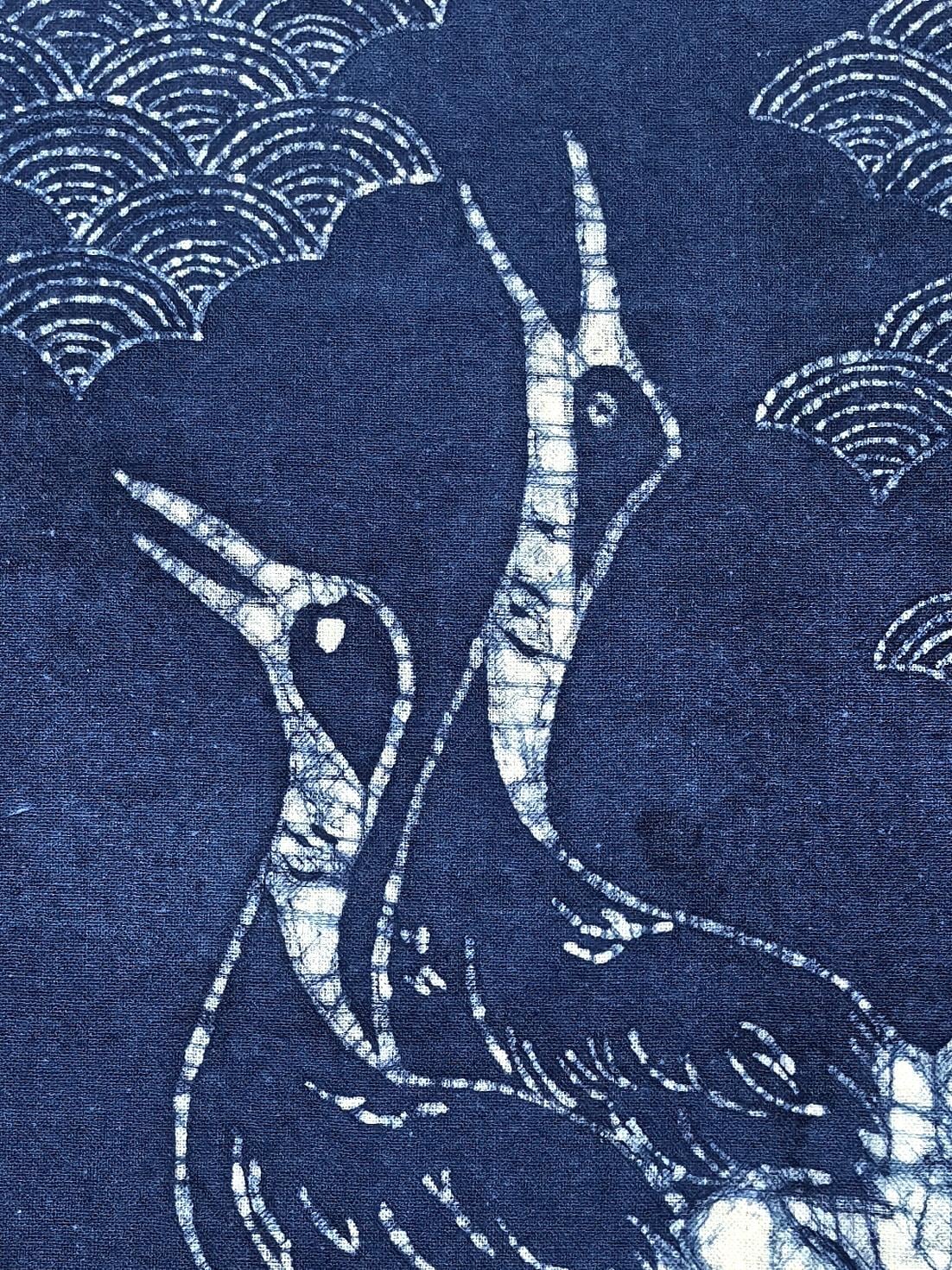 Handmade Crane Textile Wall Art | Indigo Batik Wall Hanging | Bird Zen Home Decor | Wabi-Sabi Wall Art | Wedding Gift