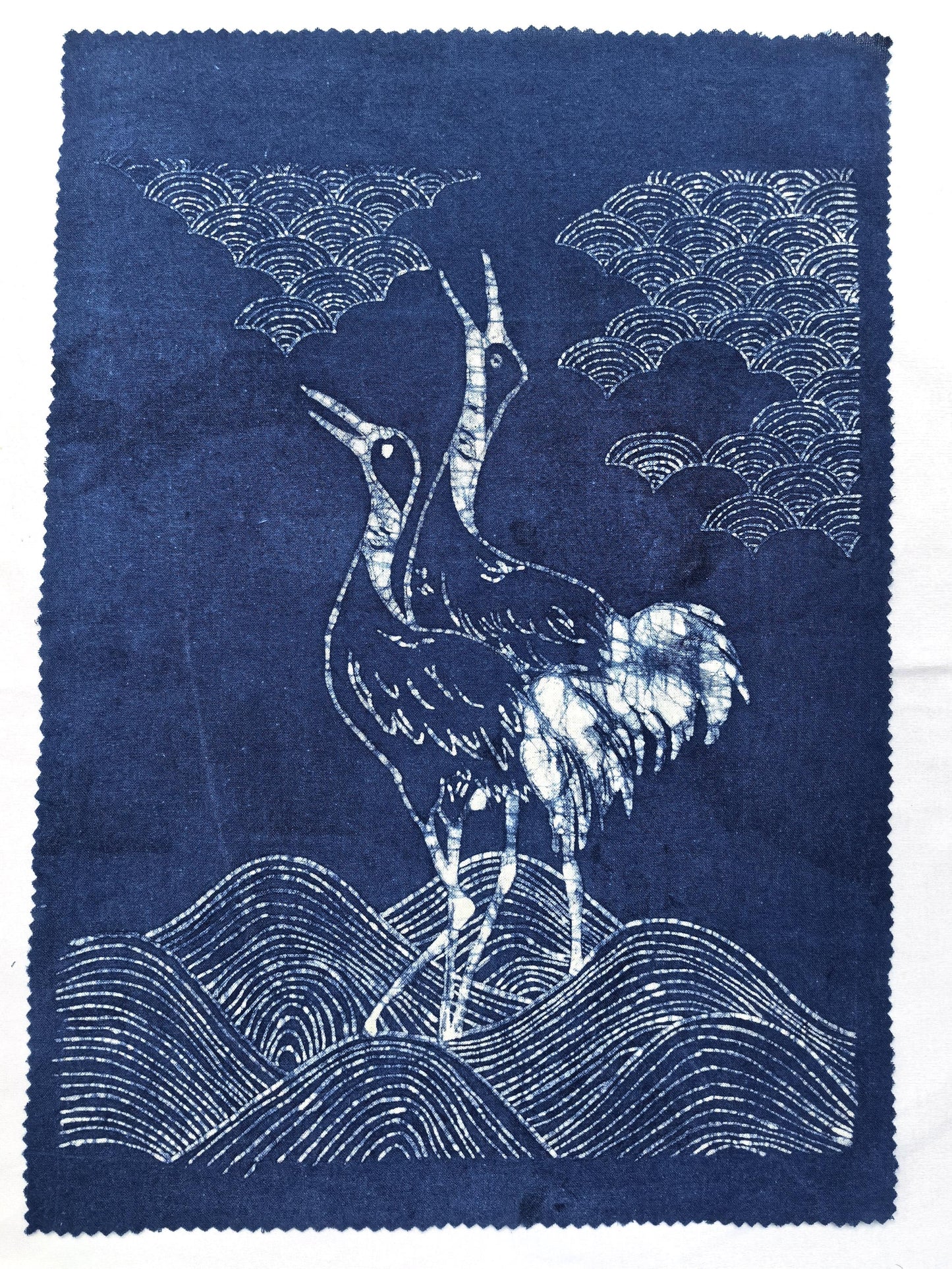 Handmade Crane Textile Wall Art | Indigo Batik Wall Hanging | Bird Zen Home Decor | Wabi-Sabi Wall Art | Wedding Gift