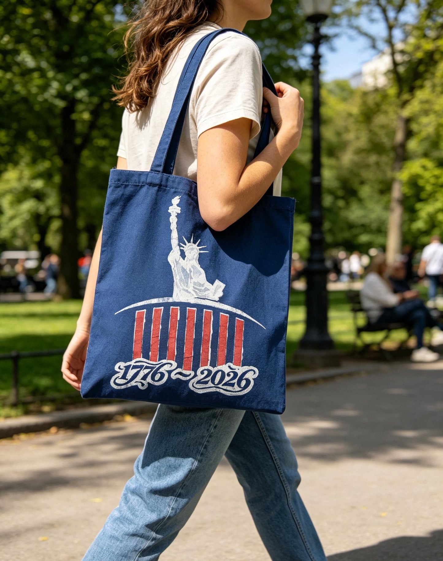 Statue of Liberty Canvas Tote Bag | America 250 Gift | Handmade Indigo Batik Tote | Patriotic Shoulder Bag | Gift for Her