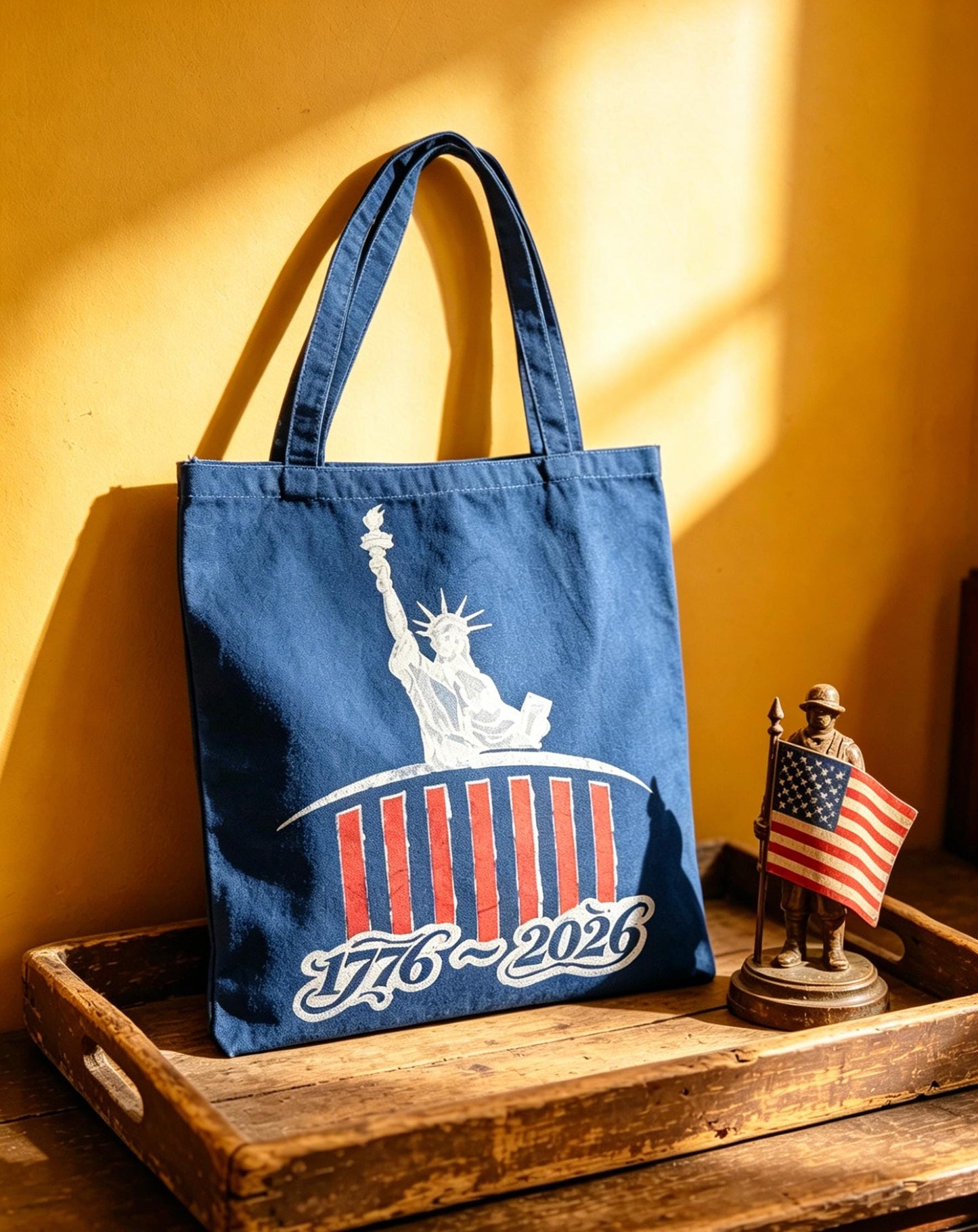 Statue of Liberty Canvas Tote Bag | America 250 Gift | Handmade Indigo Batik Tote | Patriotic Shoulder Bag | Gift for Her