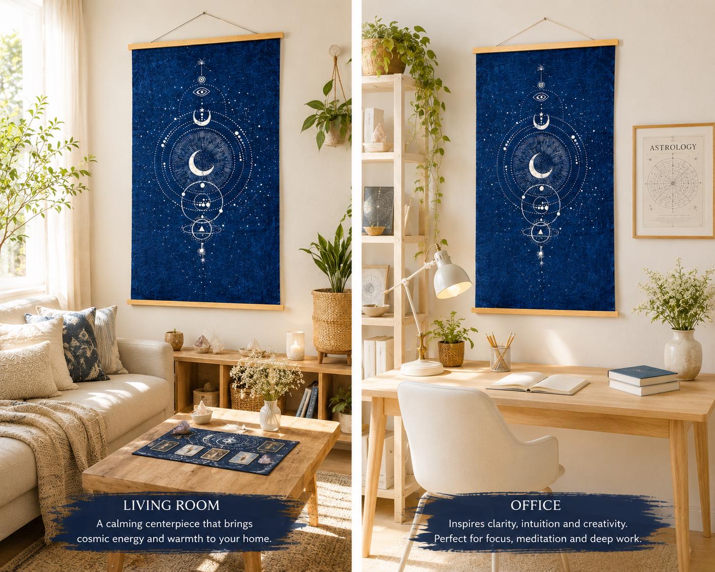 Handmade Tarot Cloth | Indigo Batik Altar Cloth | Celestial Textile Wall Art | Astrology Decor | Meditation Gift