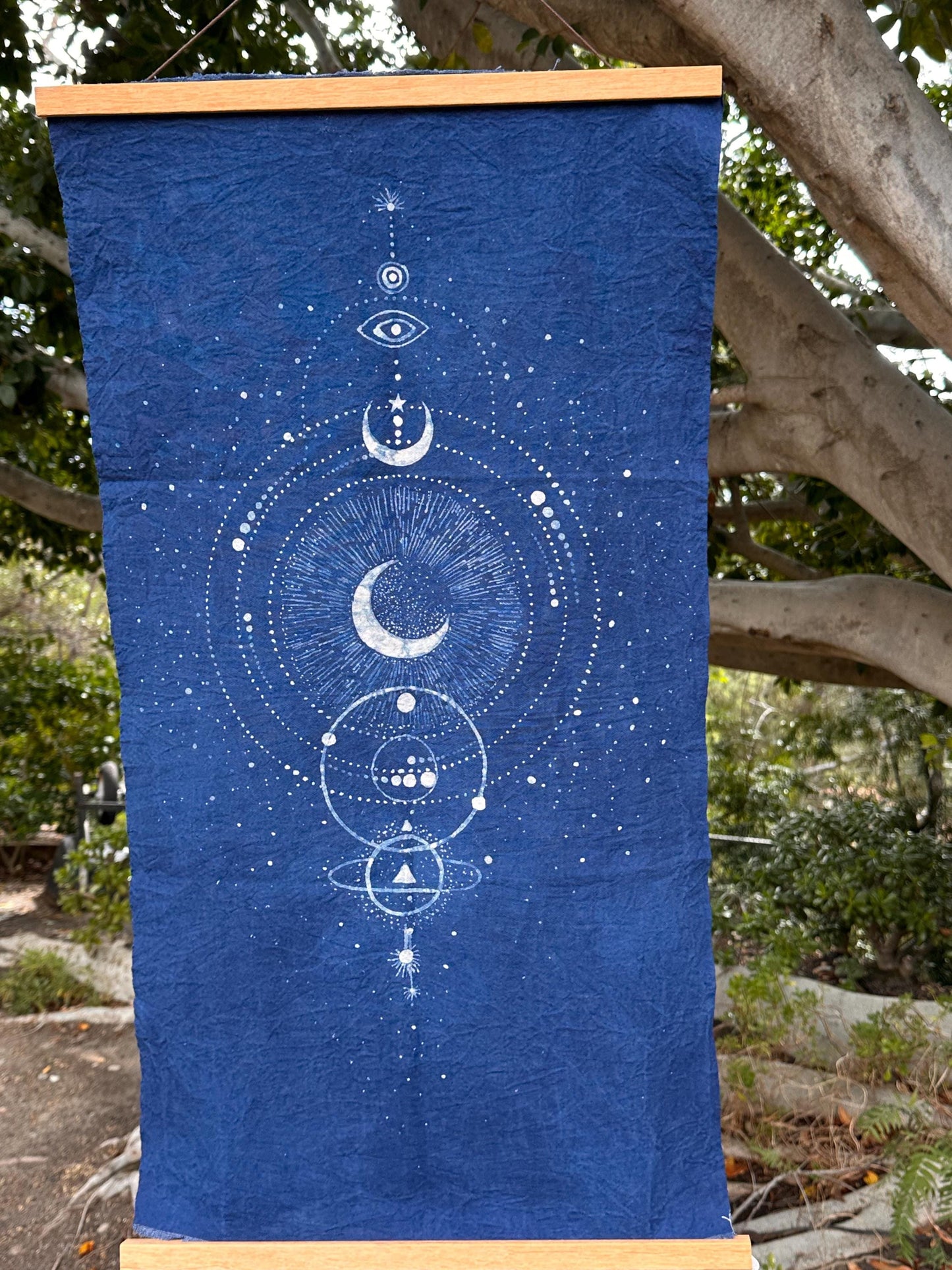 Handmade Tarot Cloth | Indigo Batik Altar Cloth | Celestial Textile Wall Art | Astrology Decor | Meditation Gift