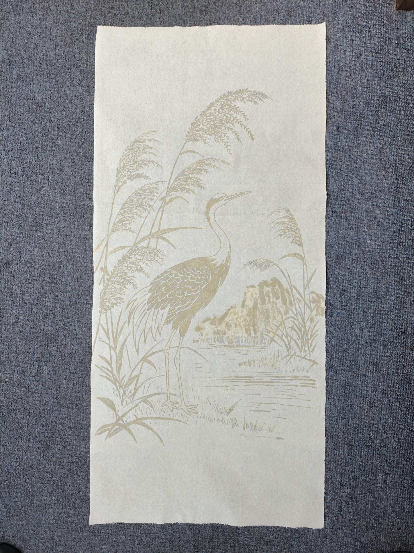 Handmade Crane Textile Wall Art | Indigo Batik Wall Hanging | Zen Nature Home Decor | Wabi-Sabi Wall Art | Housewarming Gift