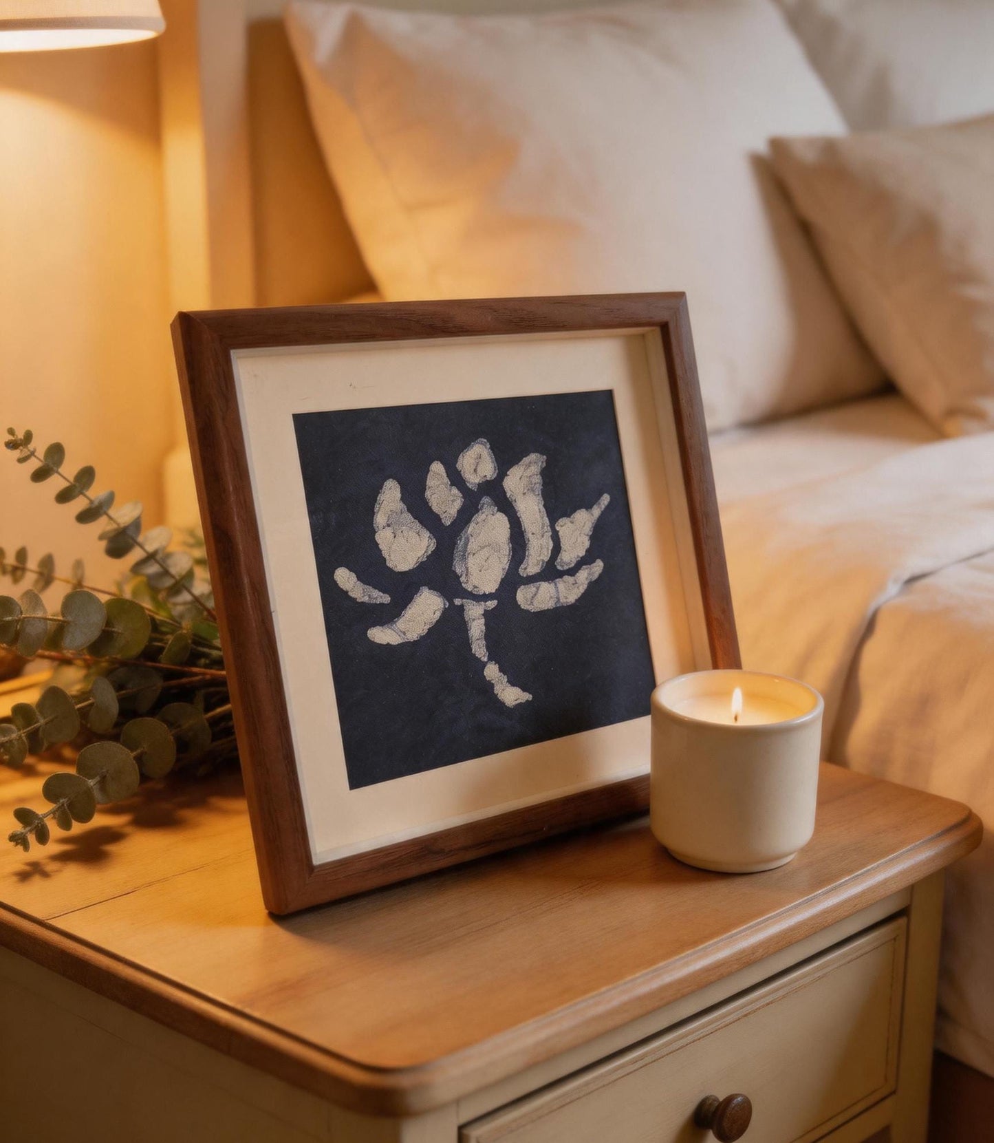 Lotus Textile Wall Art | Handmade Indigo Batik Art | Botanical Zen Home Decor | Tabletop or Wall Display | Housewarming Gift