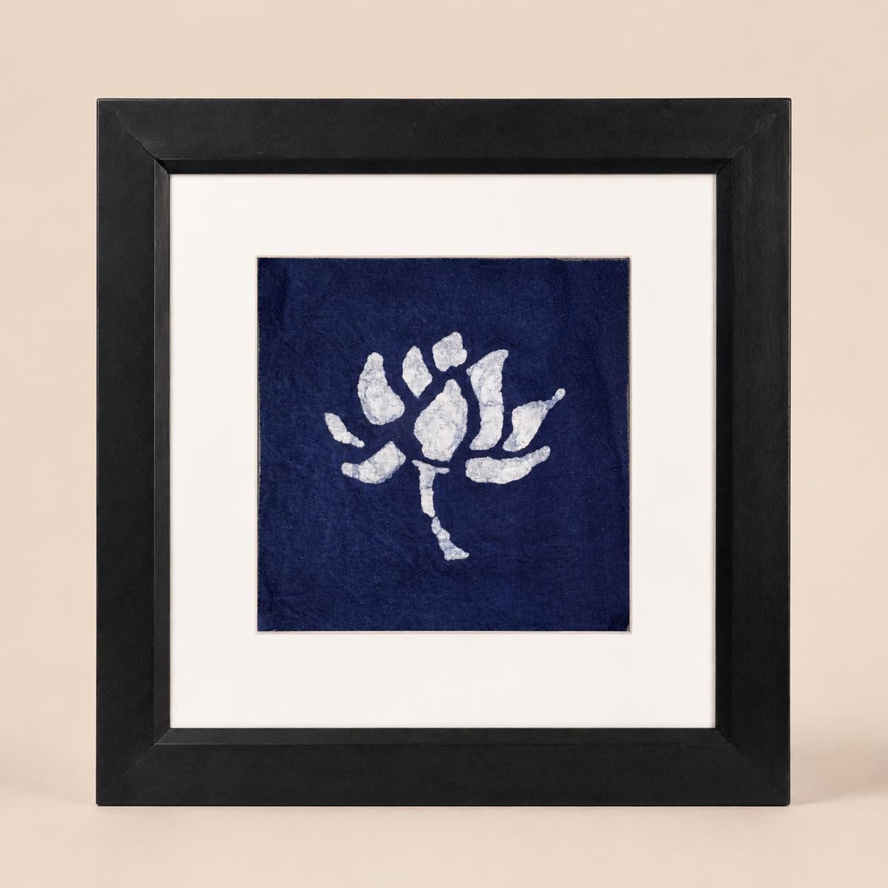 Lotus Textile Wall Art | Handmade Indigo Batik Art | Botanical Zen Home Decor | Tabletop or Wall Display | Housewarming Gift