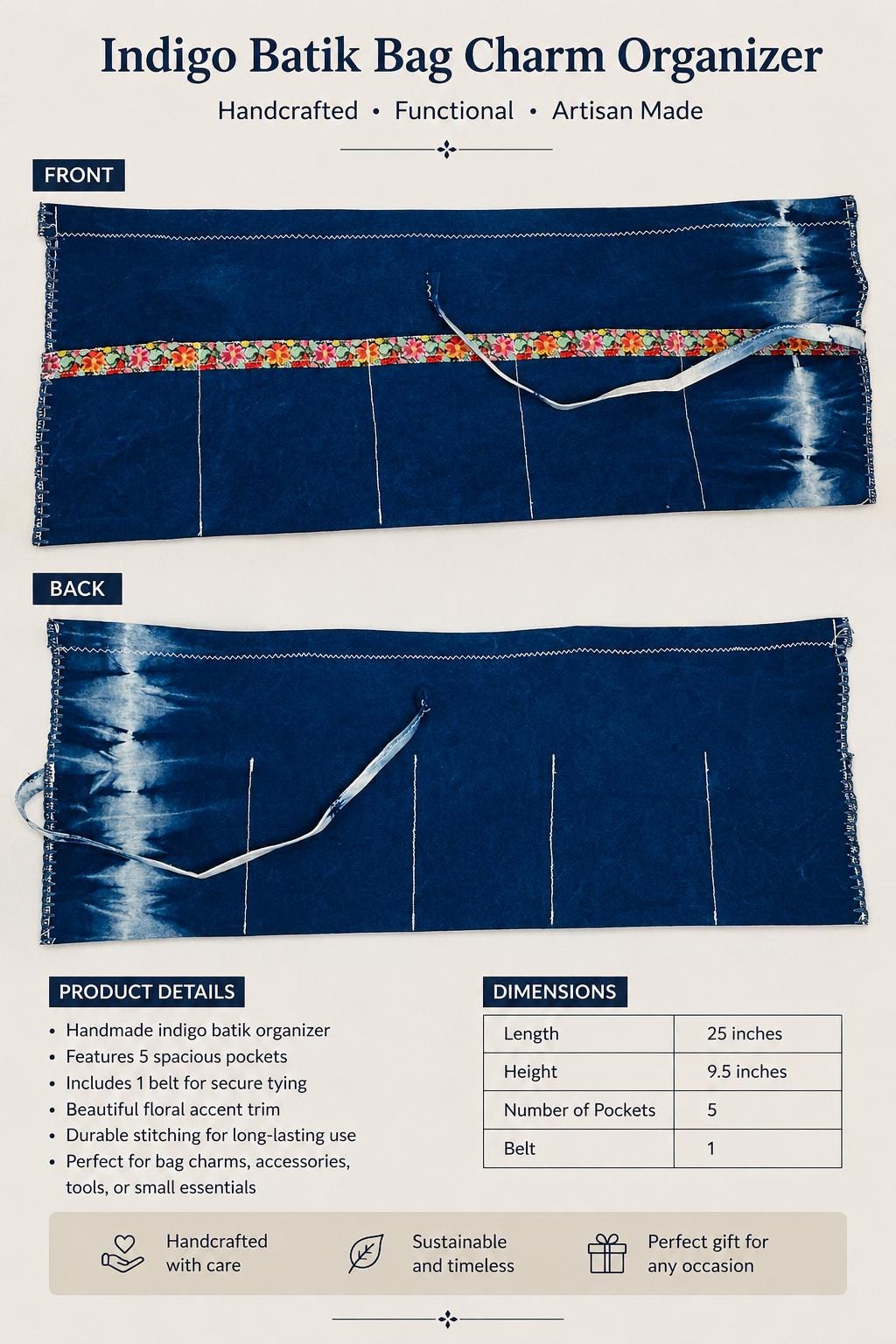 Handmade Cotton Roll-Up Organizer | Indigo Brush & Pencil Case | Artist Tool Roll | Travel Organizer | Gift for Artists