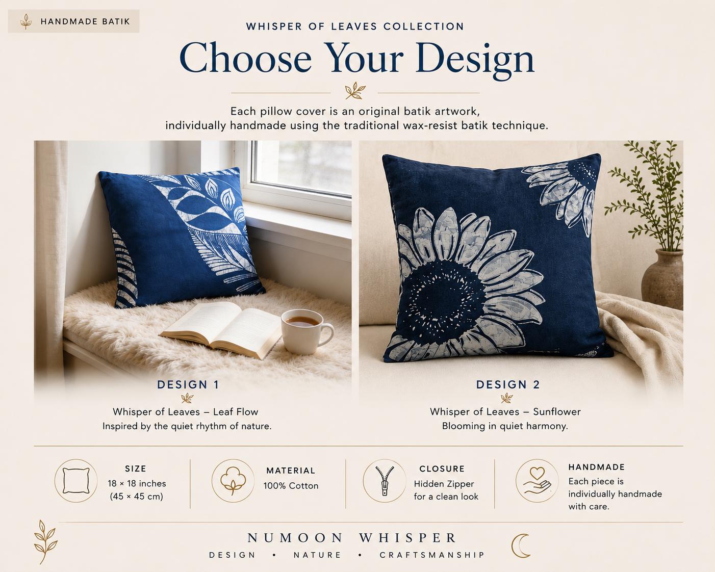 Handmade Botanical Pillow Cover | Indigo Batik Throw Pillow Cover | Cotton Cushion Cover | Wabi-Sabi Home Decor | Gift for Home