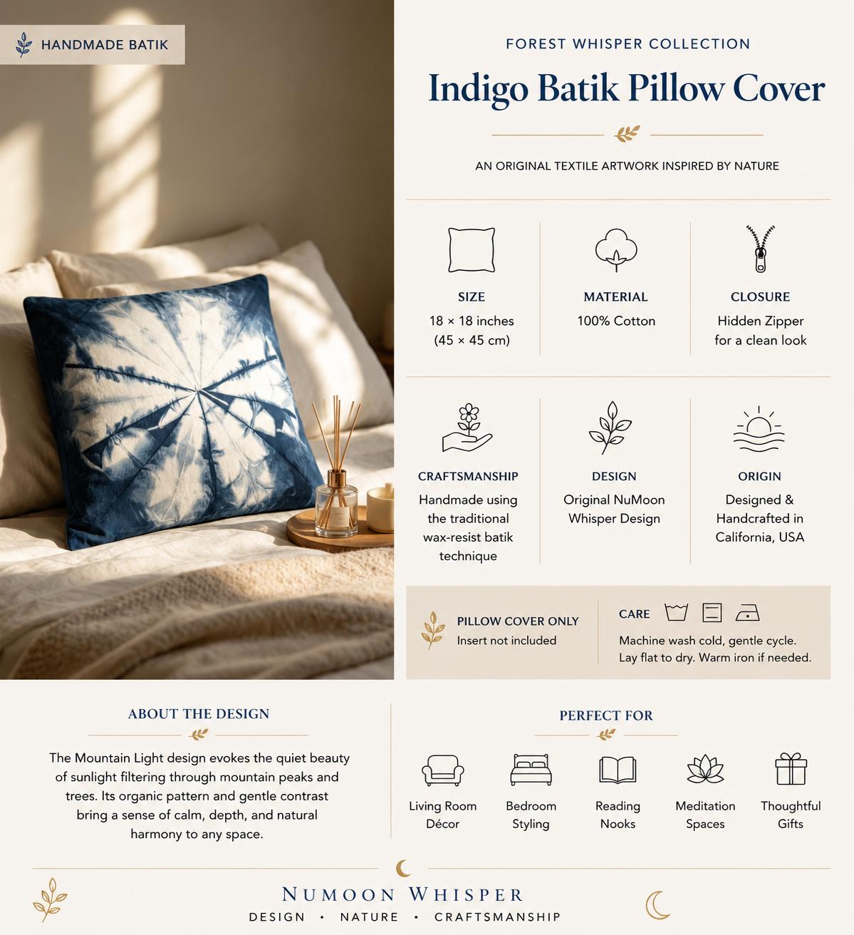 Handmade Indigo Batik Pillow Cover | Forest Throw Pillow Cover | Cotton Cushion Cover | Nature Home Decor | Gift for Home